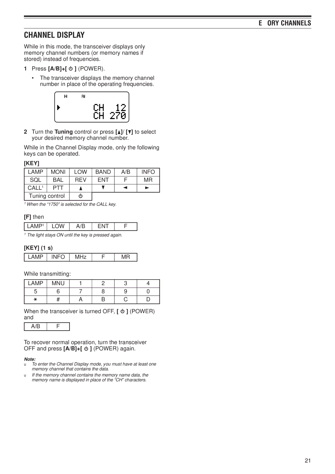 Kenwood TH-F6A, TH-F7E instruction manual Channel Display, Key 