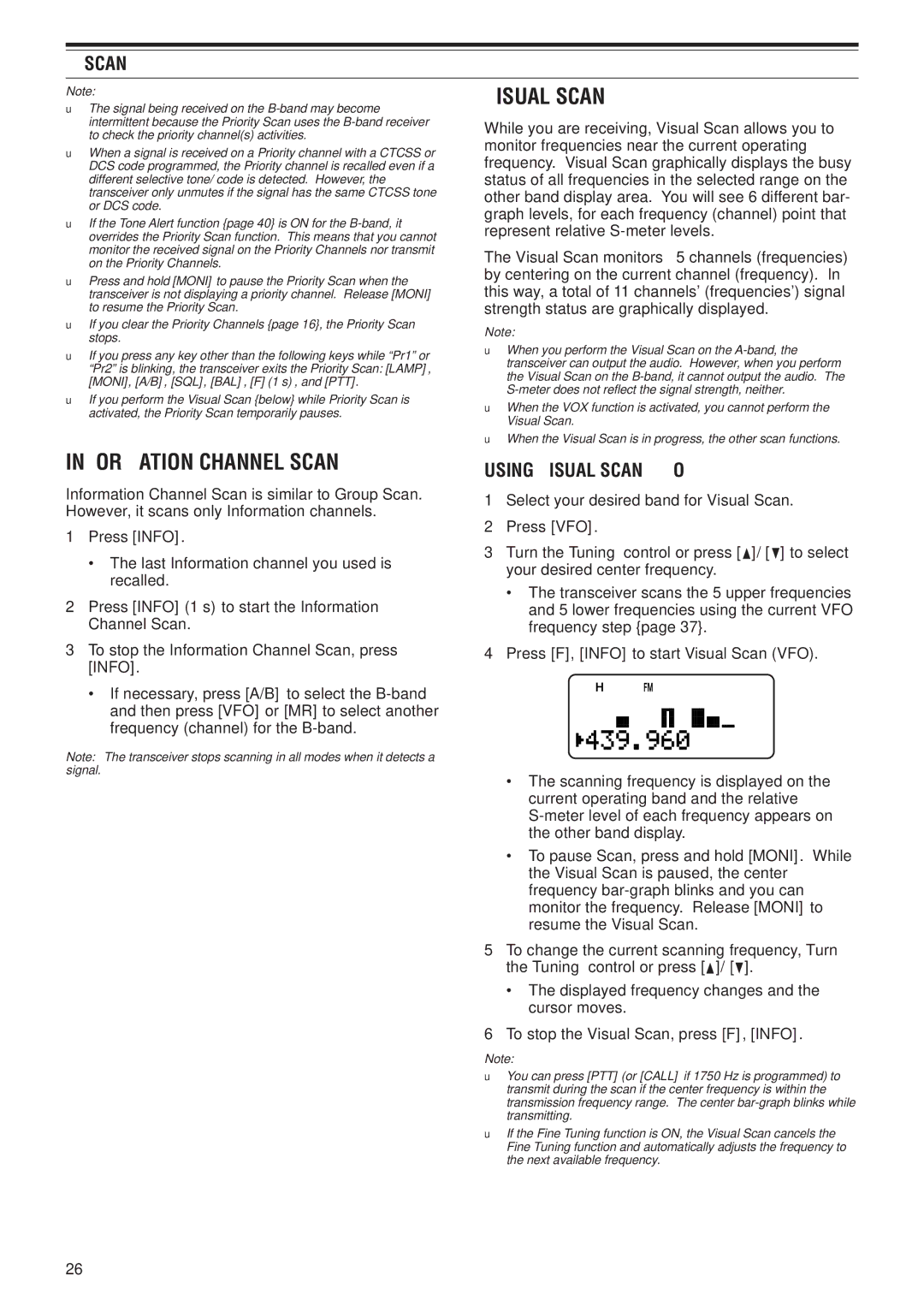 Kenwood TH-F7E, TH-F6A instruction manual Information Channel Scan, Using Visual Scan VFO 