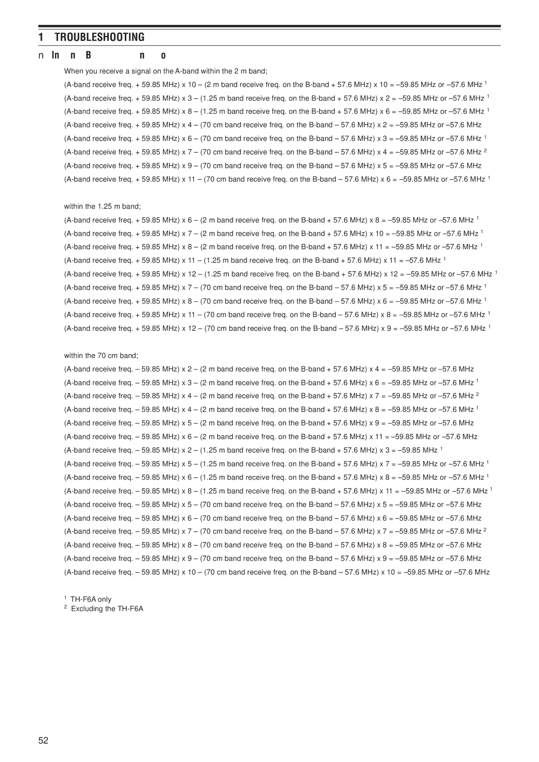 Kenwood TH-F7E, TH-F6A instruction manual Internal Beats Frequency Formula 