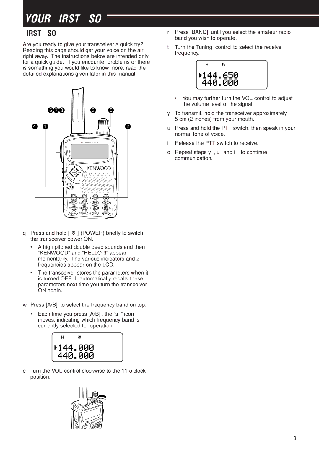 Kenwood TH-F6A, TH-F7E instruction manual Your First QSO 