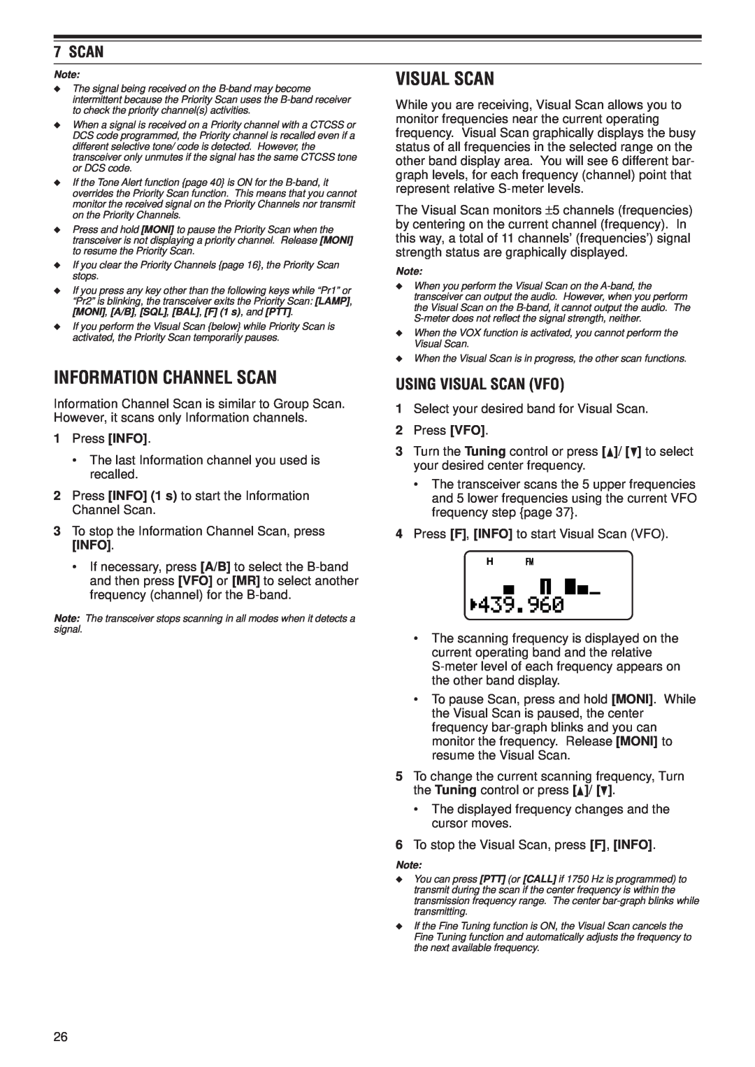 Kenwood TH-F7E, TH-F6A instruction manual Information Channel Scan, Using Visual Scan Vfo 