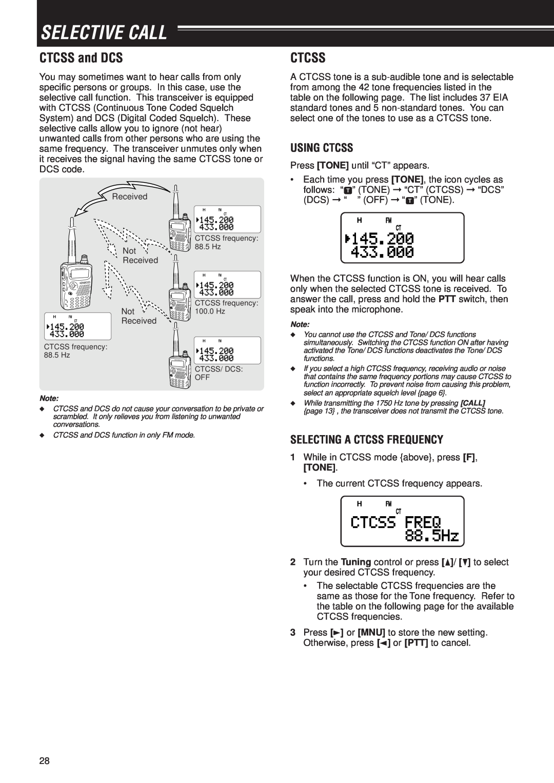 Kenwood TH-F7E, TH-F6A instruction manual Selective Call, CTCSS and DCS, Using Ctcss, Selecting A Ctcss Frequency 