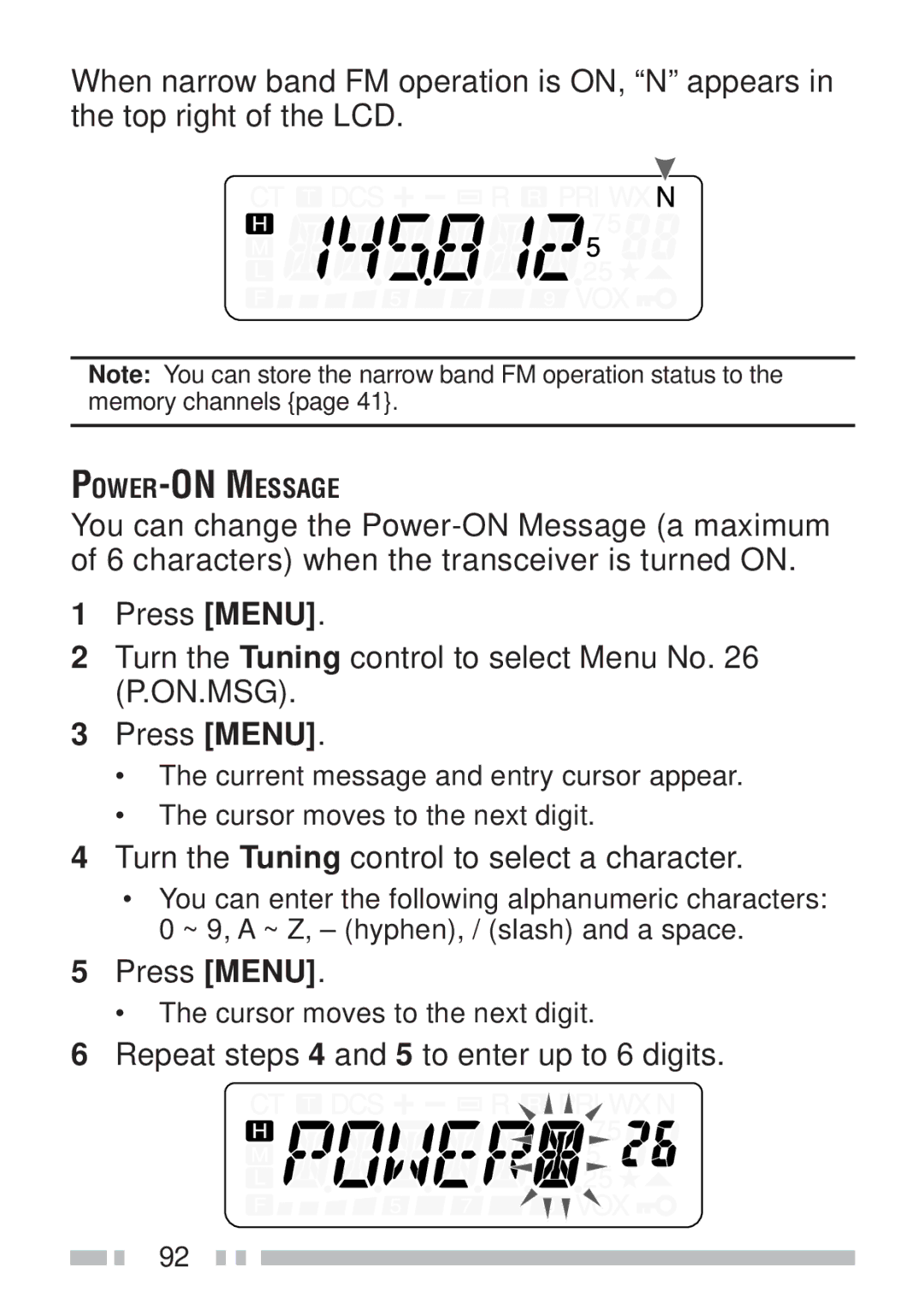 Kenwood TH-K4AT, TH-KAE, TH-K2E Turn the Tuning control to select a character, Repeat steps 4 and 5 to enter up to 6 digits 