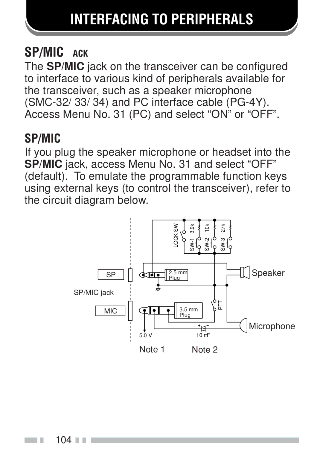 Kenwood TH-K2AT, TH-KAE, TH-K4AT, TH-K2ET instruction manual Interfacing to Peripherals, SP/MIC Jack 