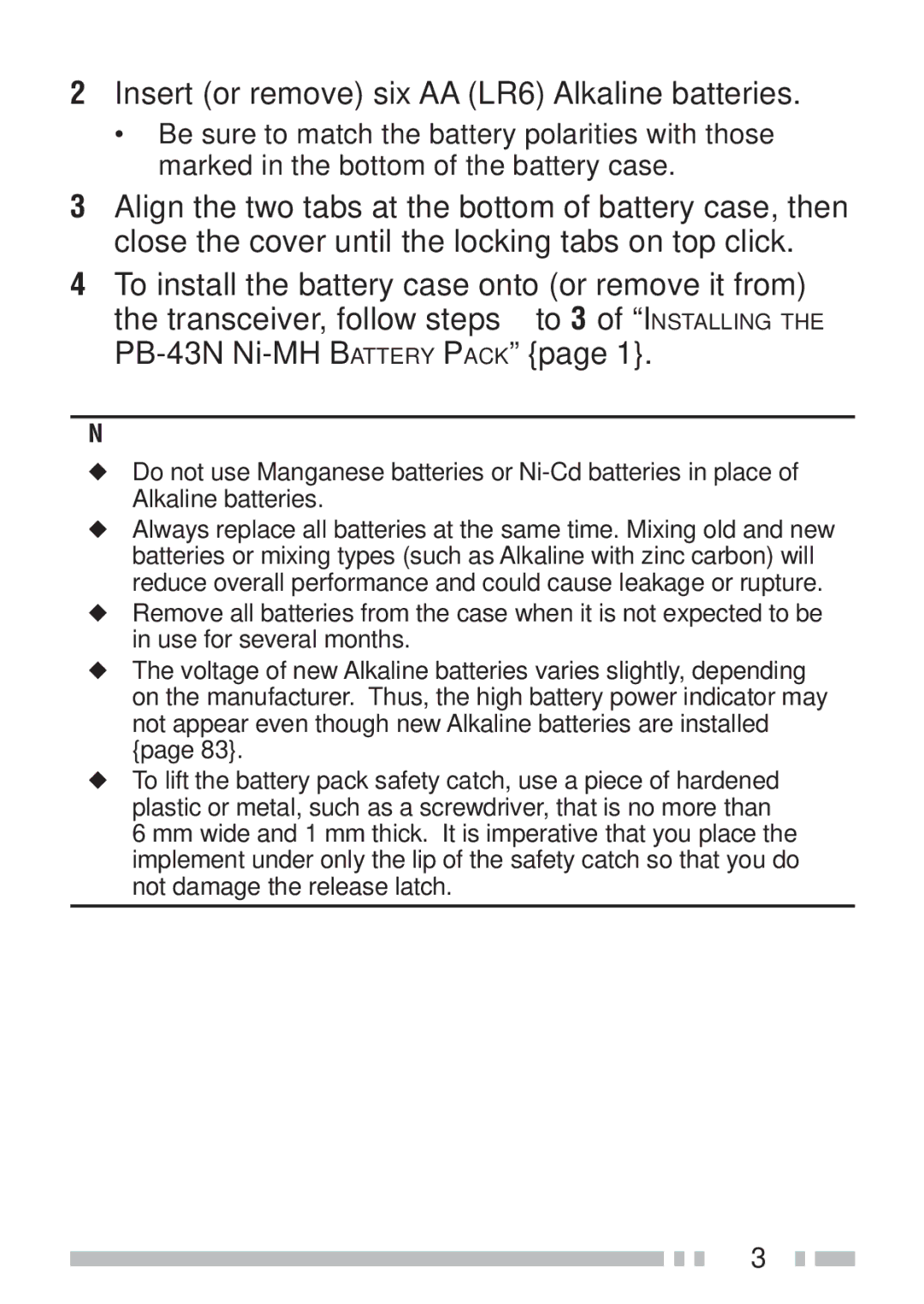 Kenwood TH-K2ET, TH-KAE, TH-K4AT, TH-K2AT instruction manual Insert or remove six AA LR6 Alkaline batteries 