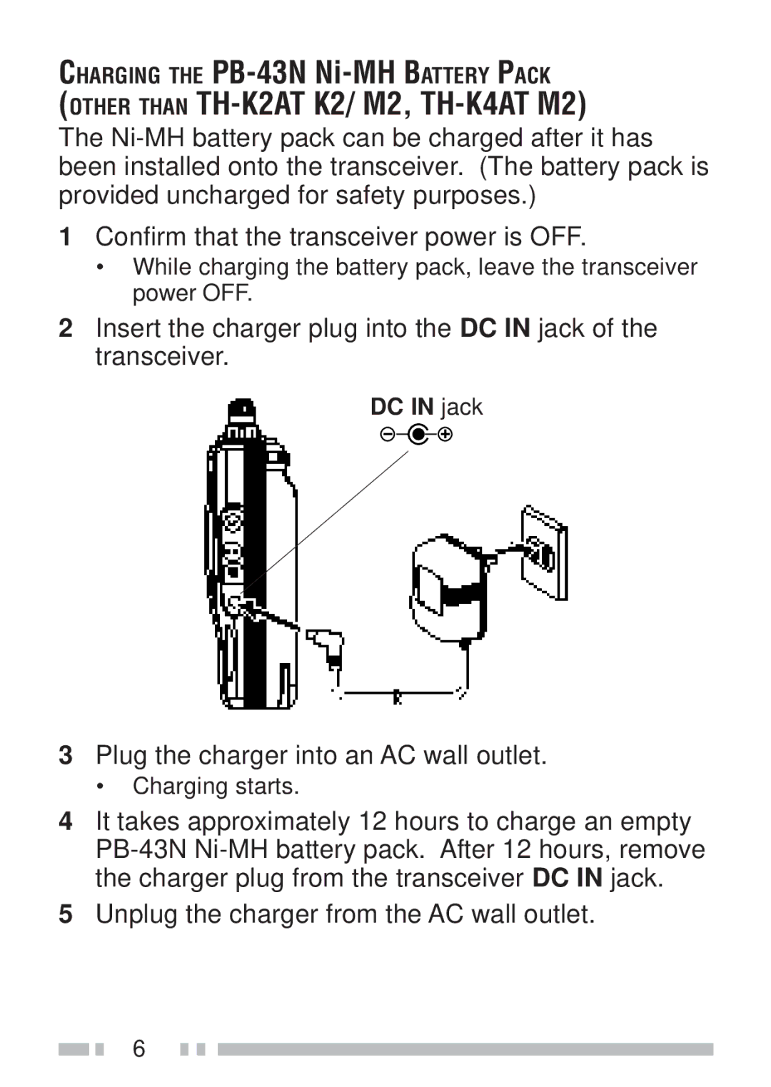 Kenwood TH-KAE, TH-K2ET instruction manual Other than TH-K2AT K2/ M2, TH-K4AT M2, Plug the charger into an AC wall outlet 