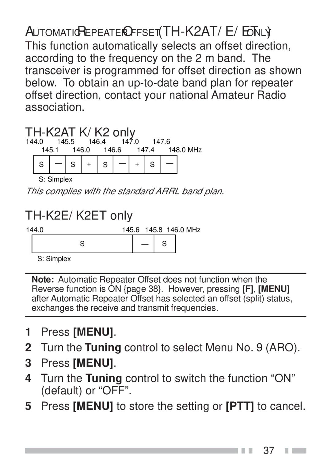 Kenwood TH-K4AT, TH-KAE, TH-K2ET instruction manual TH-K2AT K/ K2 only, TH-K2E/ K2ET only 