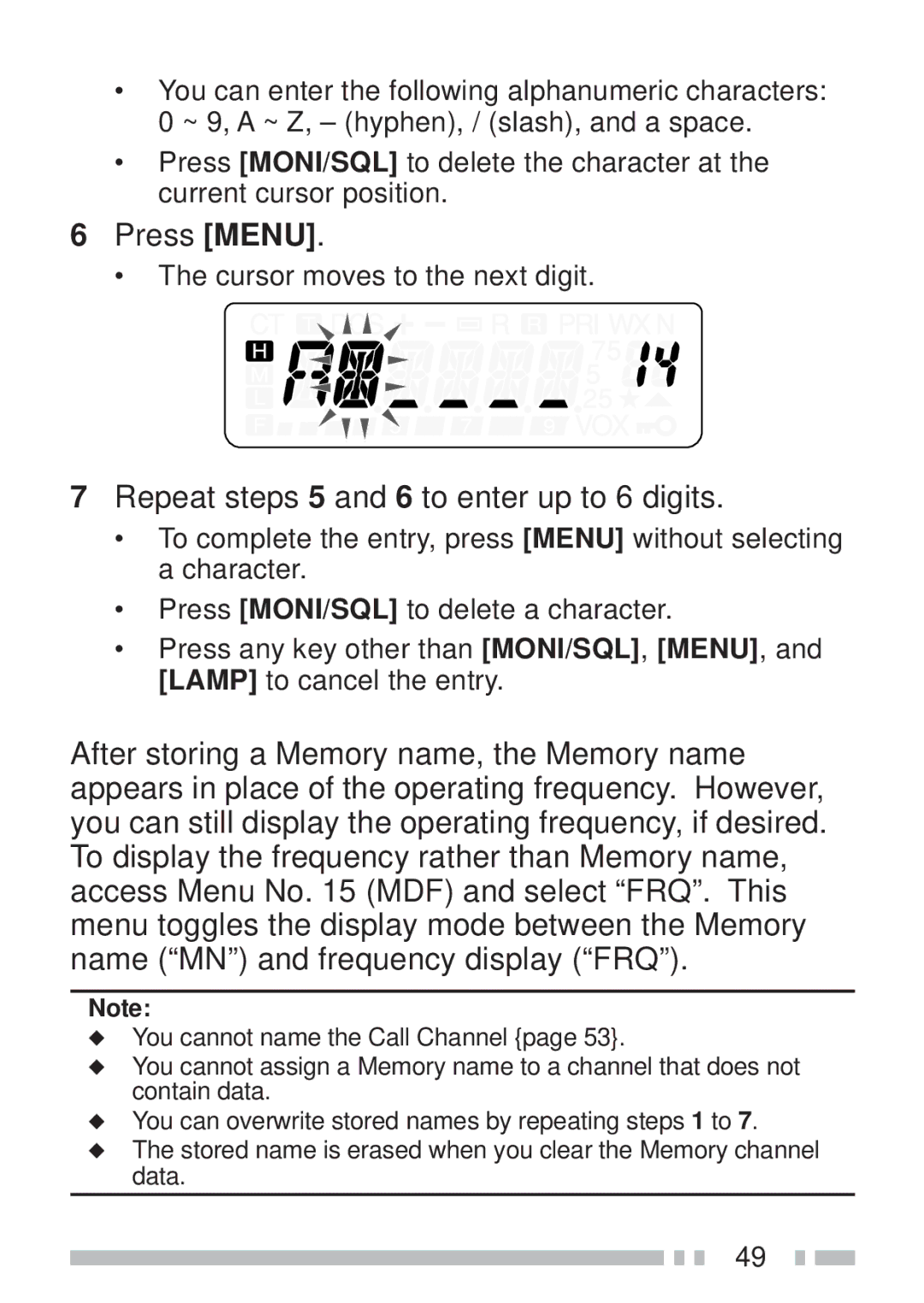 Kenwood TH-K2AT, TH-KAE, TH-K4AT, TH-K2ET instruction manual Press Menu, Repeat steps 5 and 6 to enter up to 6 digits 