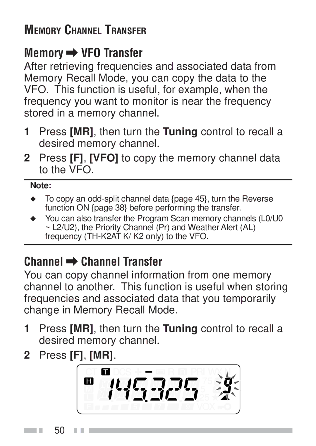 Kenwood TH-KAE, TH-K4AT, TH-K2ET, TH-K2AT instruction manual Memory \ VFO Transfer, Channel \ Channel Transfer 