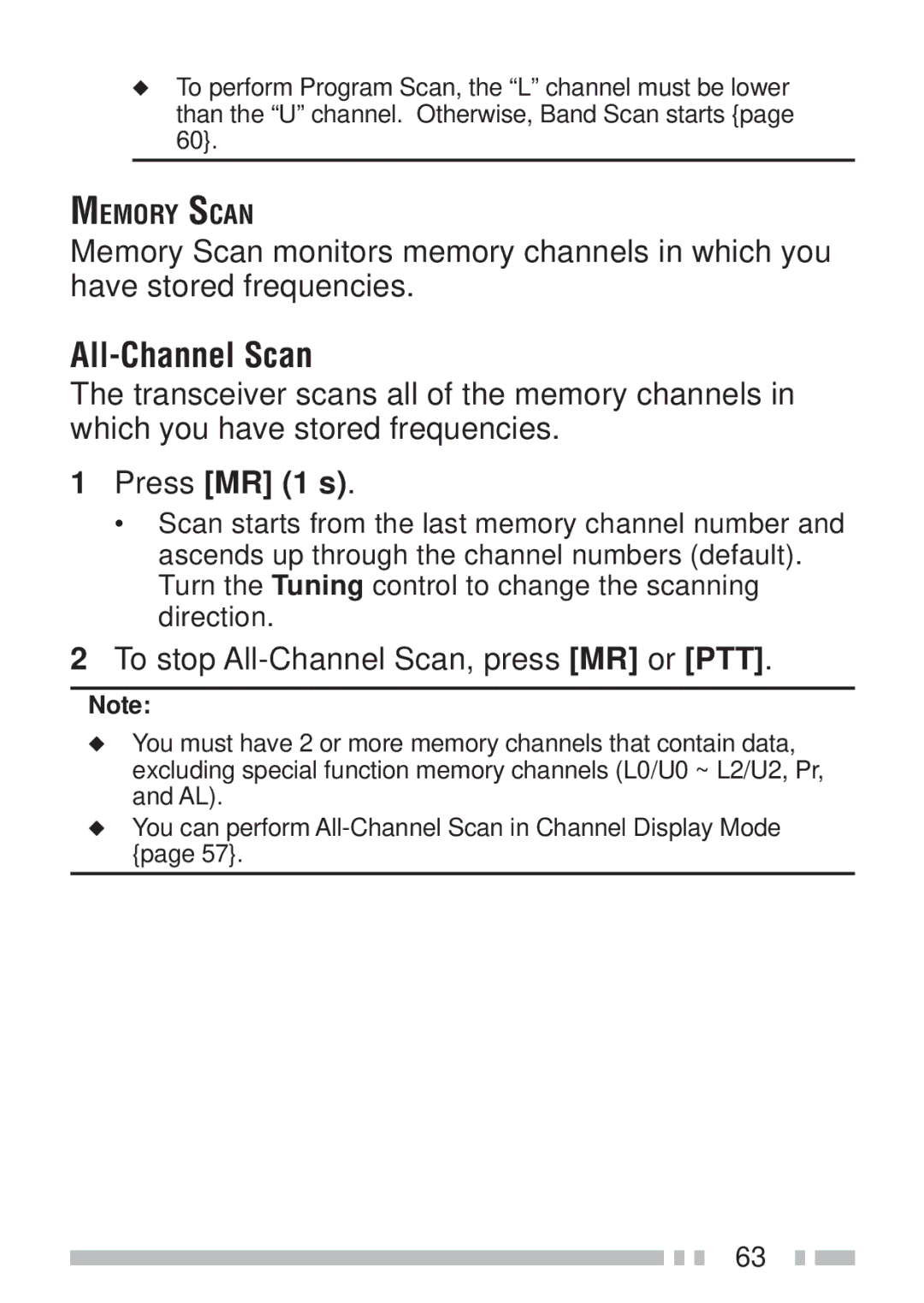 Kenwood TH-K2ET, TH-KAE, TH-K4AT, TH-K2AT instruction manual Press MR 1 s, To stop All-Channel Scan, press MR or PTT 