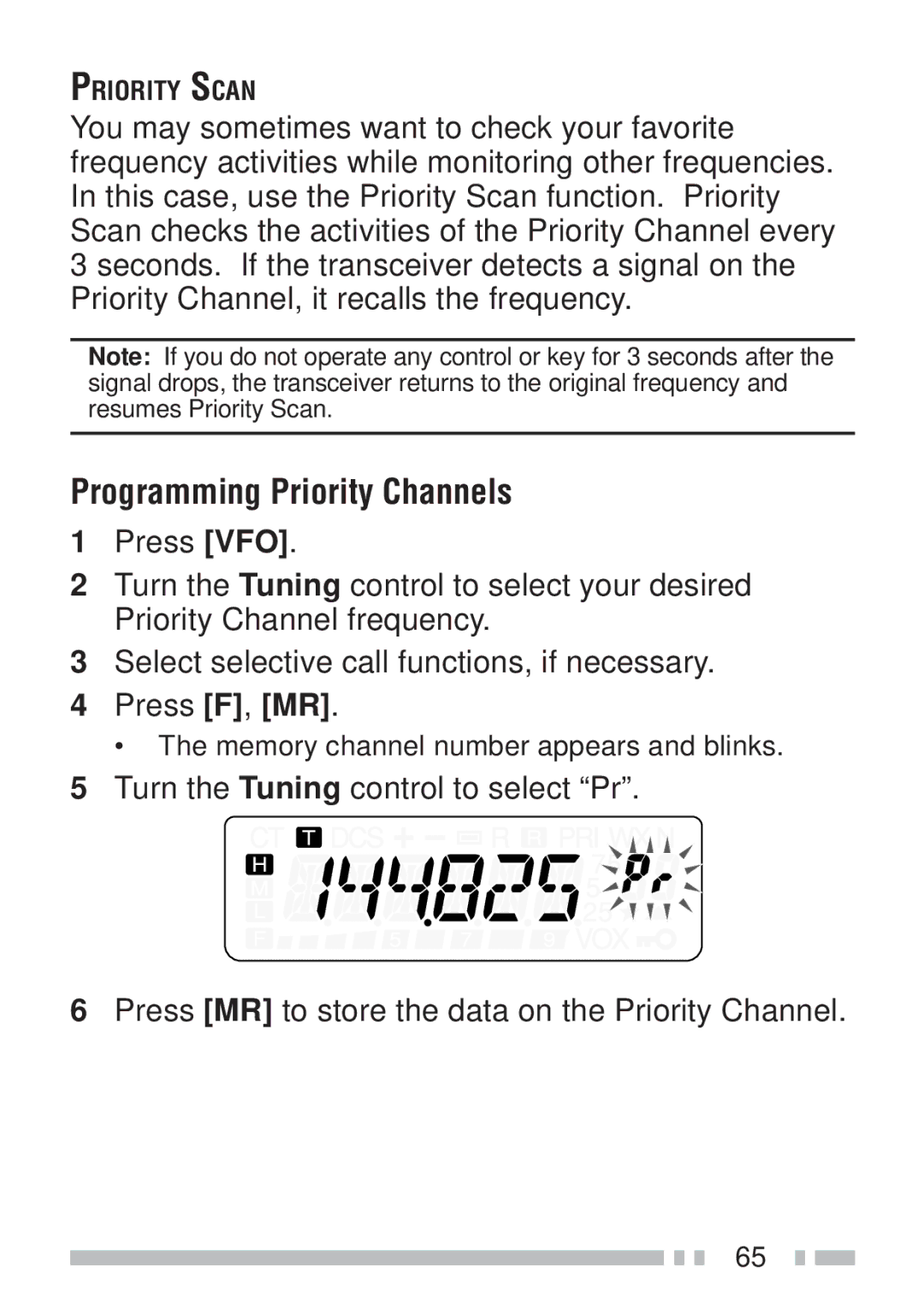 Kenwood TH-KAE, TH-K4AT, TH-K2ET, TH-K2AT instruction manual Programming Priority Channels 