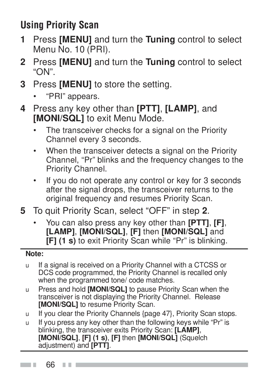 Kenwood TH-KAE, TH-K4AT, TH-K2ET, TH-K2AT instruction manual Using Priority Scan, To quit Priority Scan, select OFF in step 