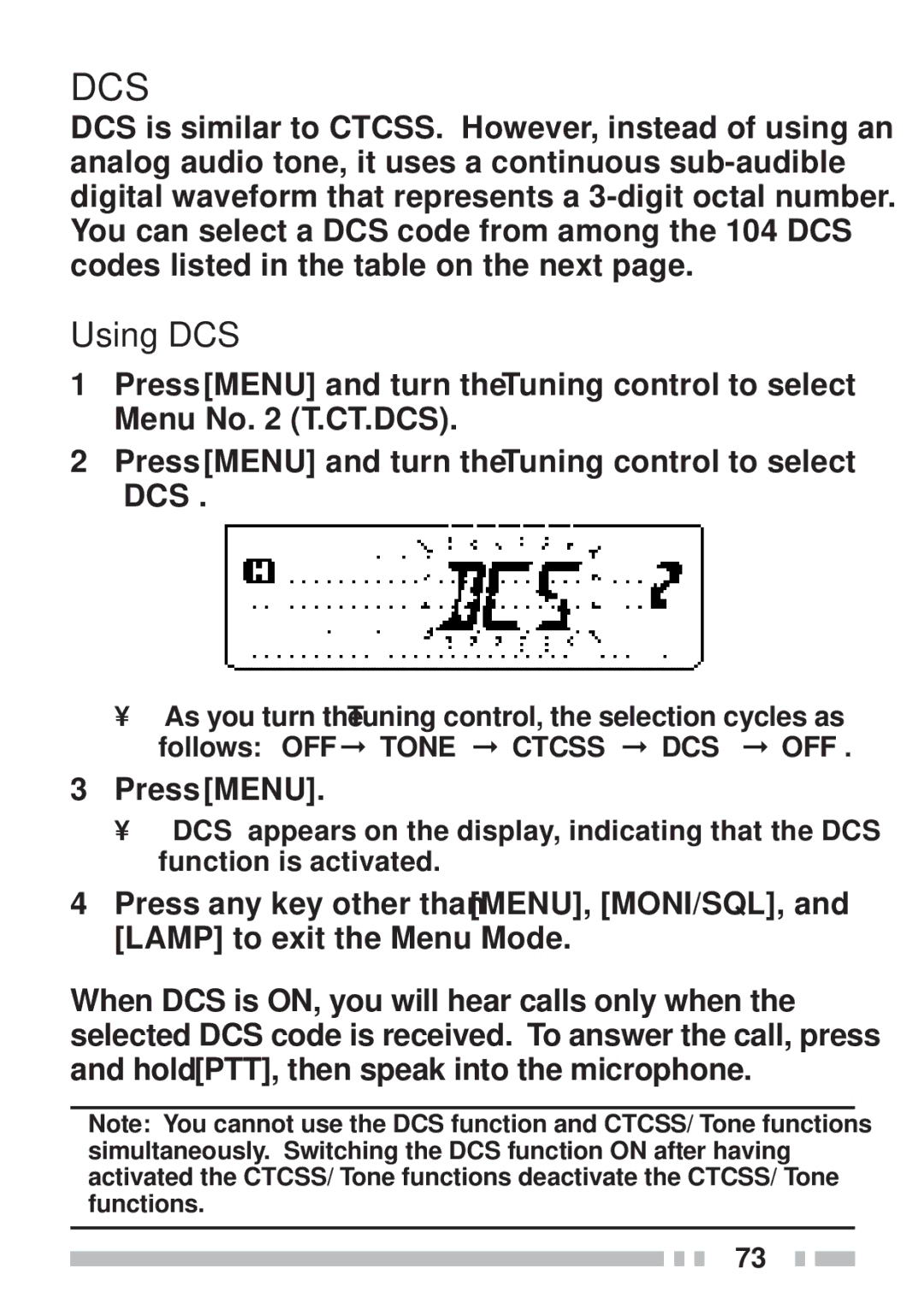 Kenwood TH-K2ET, TH-KAE, TH-K4AT, TH-K2AT instruction manual Dcs, Using DCS 