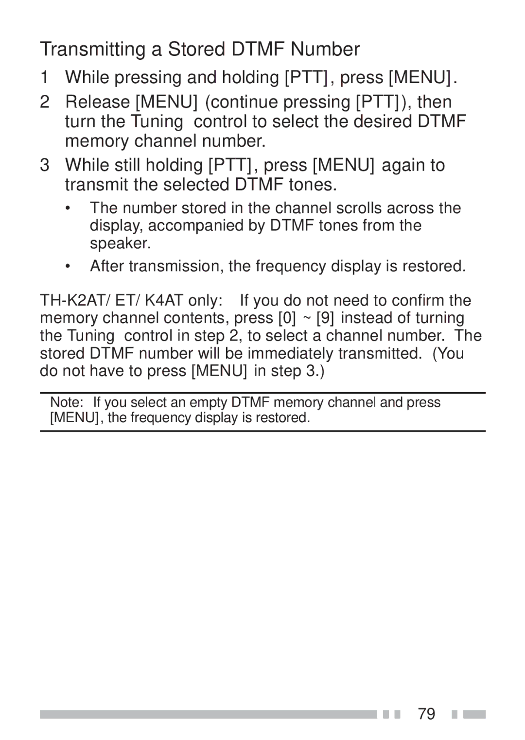 Kenwood TH-K2AT, TH-KAE, TH-K4AT, TH-K2ET instruction manual Transmitting a Stored Dtmf Number 