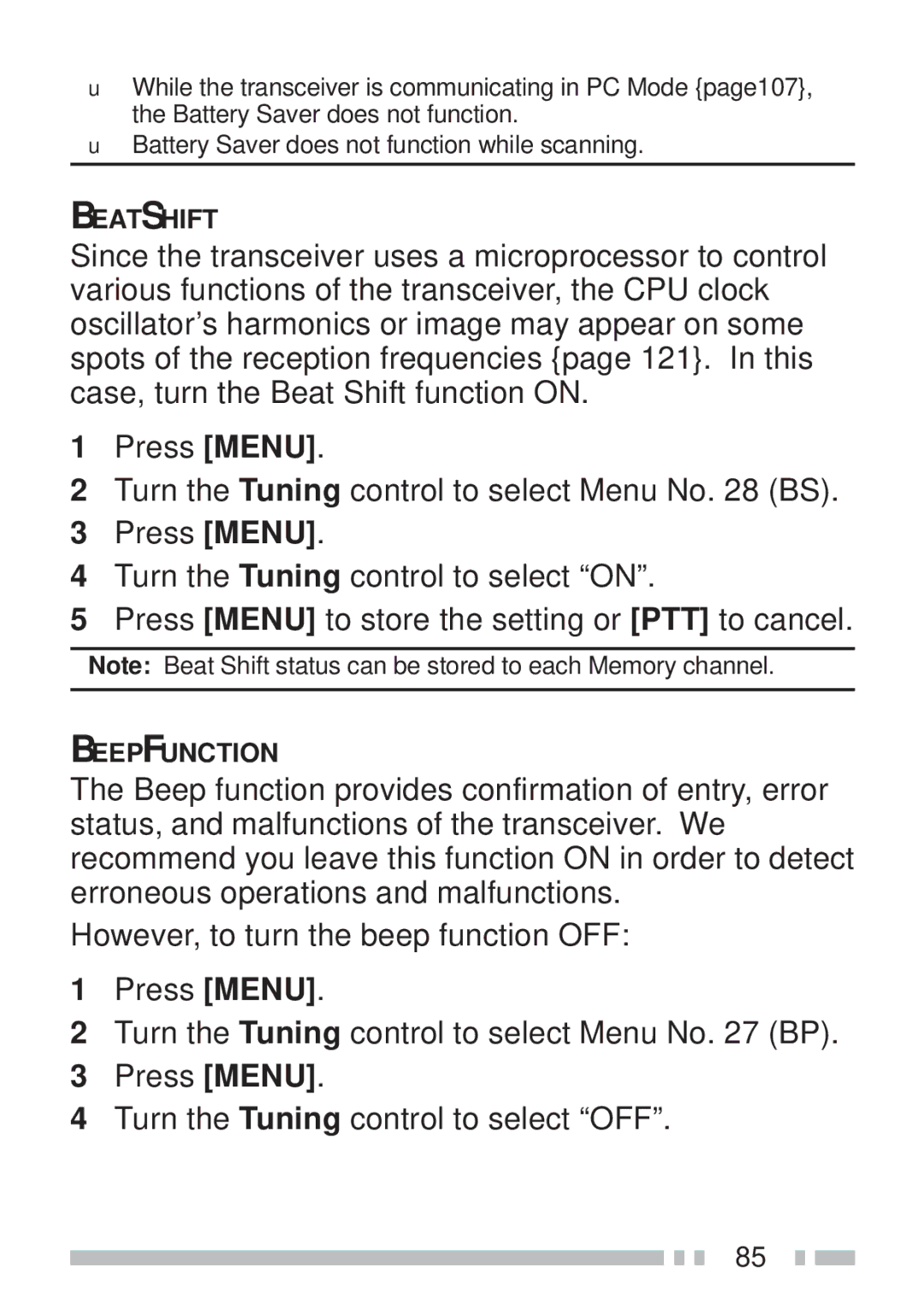 Kenwood TH-KAE, TH-K4AT, TH-K2ET, TH-K2AT instruction manual Beat Shift 