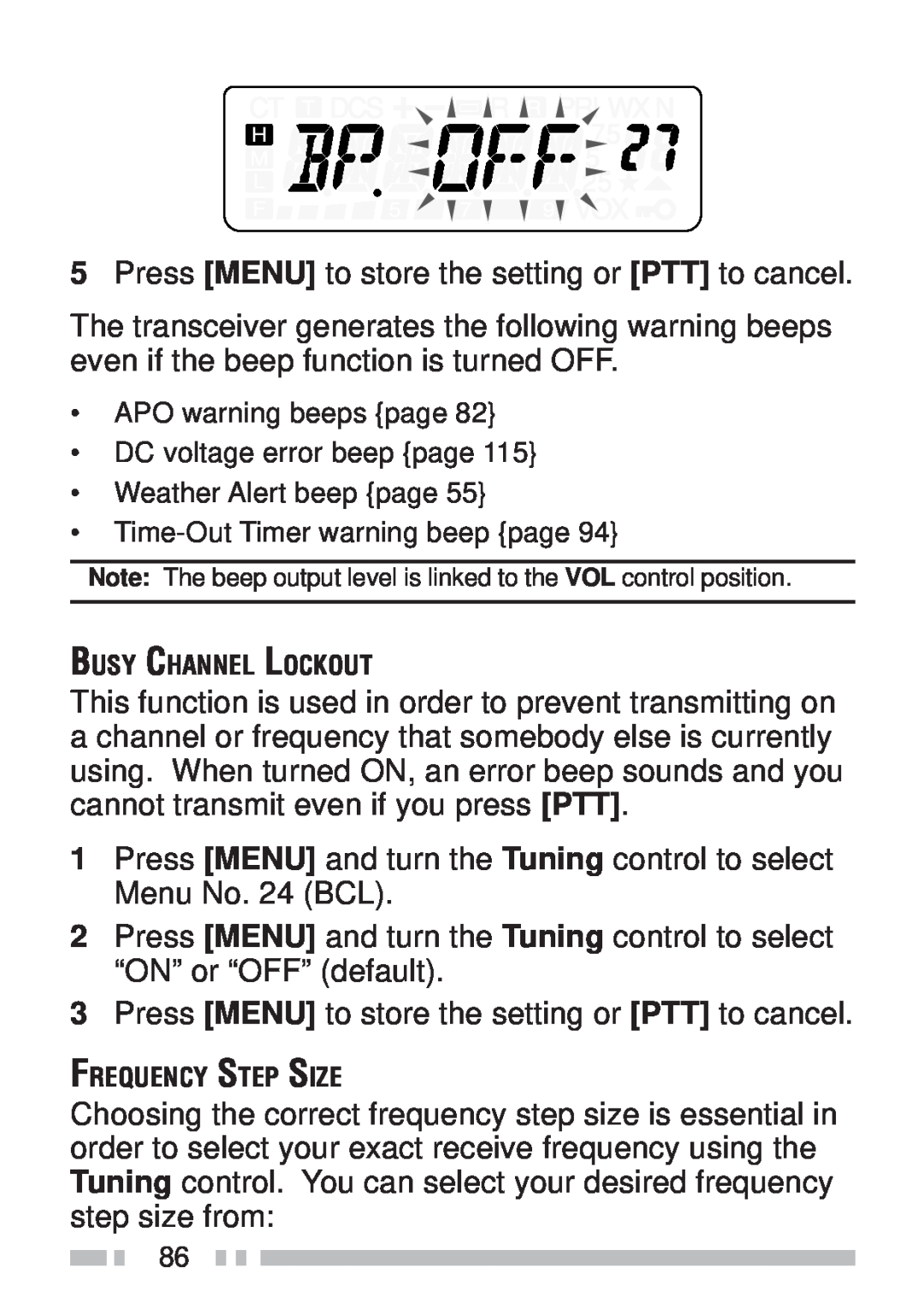 Kenwood TH-KAE, TH-K4AT, TH-K2ET, TH-K2AT instruction manual 5Press MENU to store the setting or PTT to cancel 
