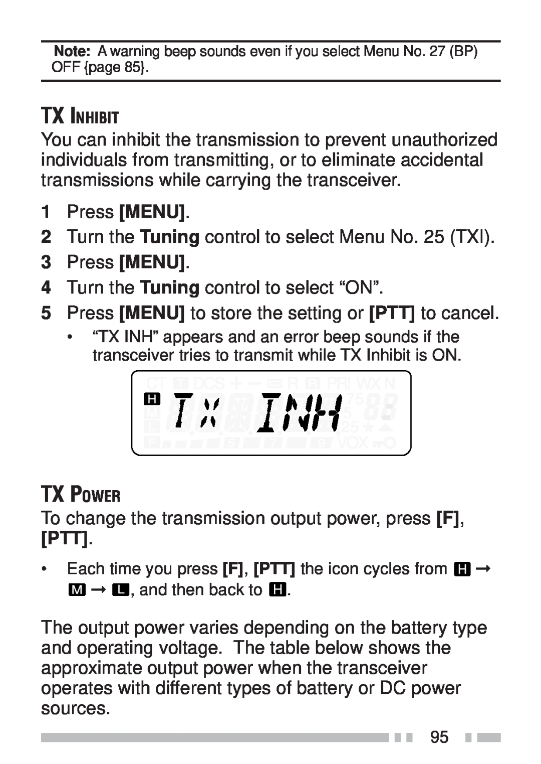 Kenwood TH-KAE, TH-K4AT, TH-K2ET, TH-K2AT instruction manual Tx Power 