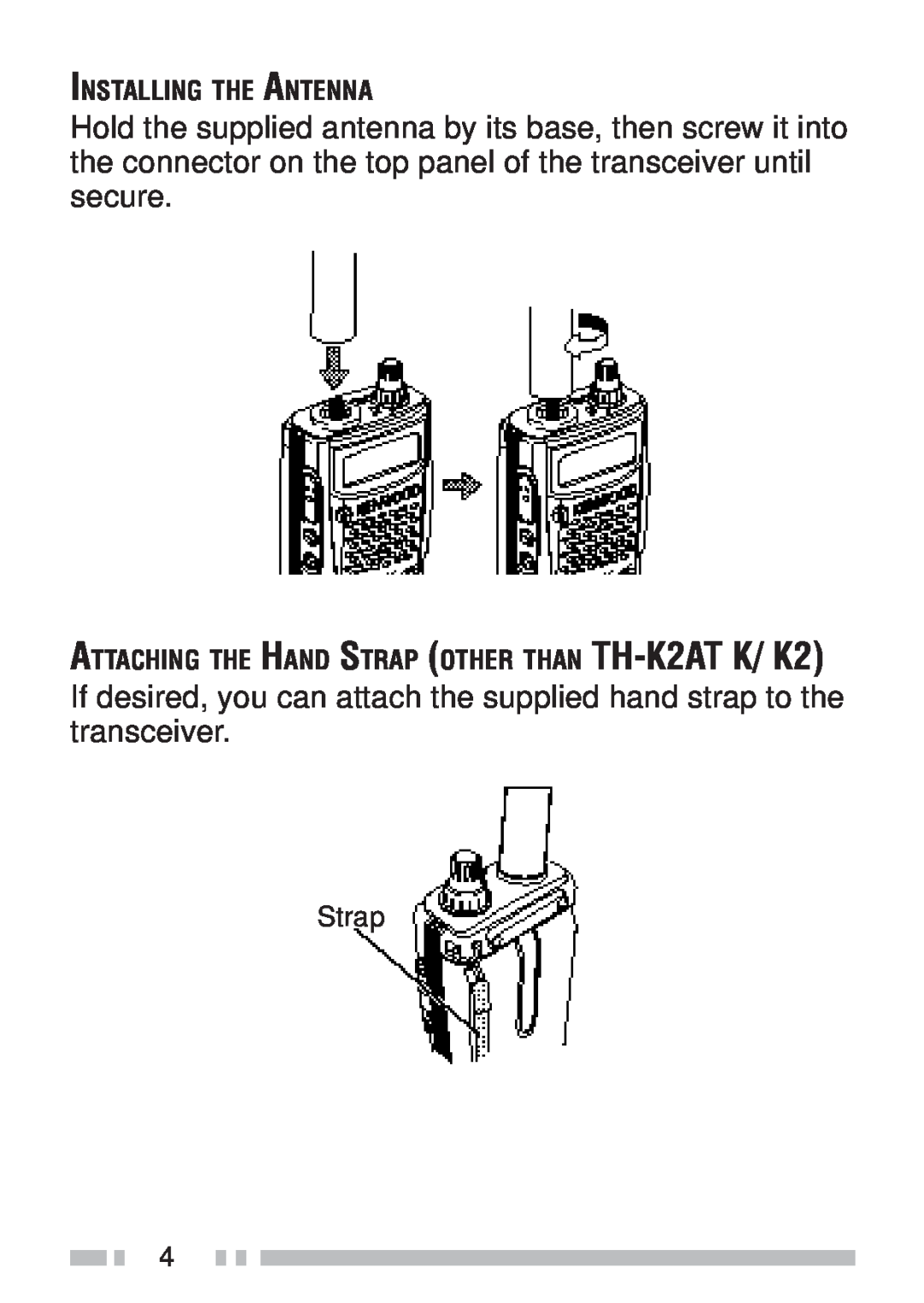 Kenwood TH-K2AT, TH-KAE, TH-K4AT, TH-K2ET instruction manual Strap, Installing The Antenna 