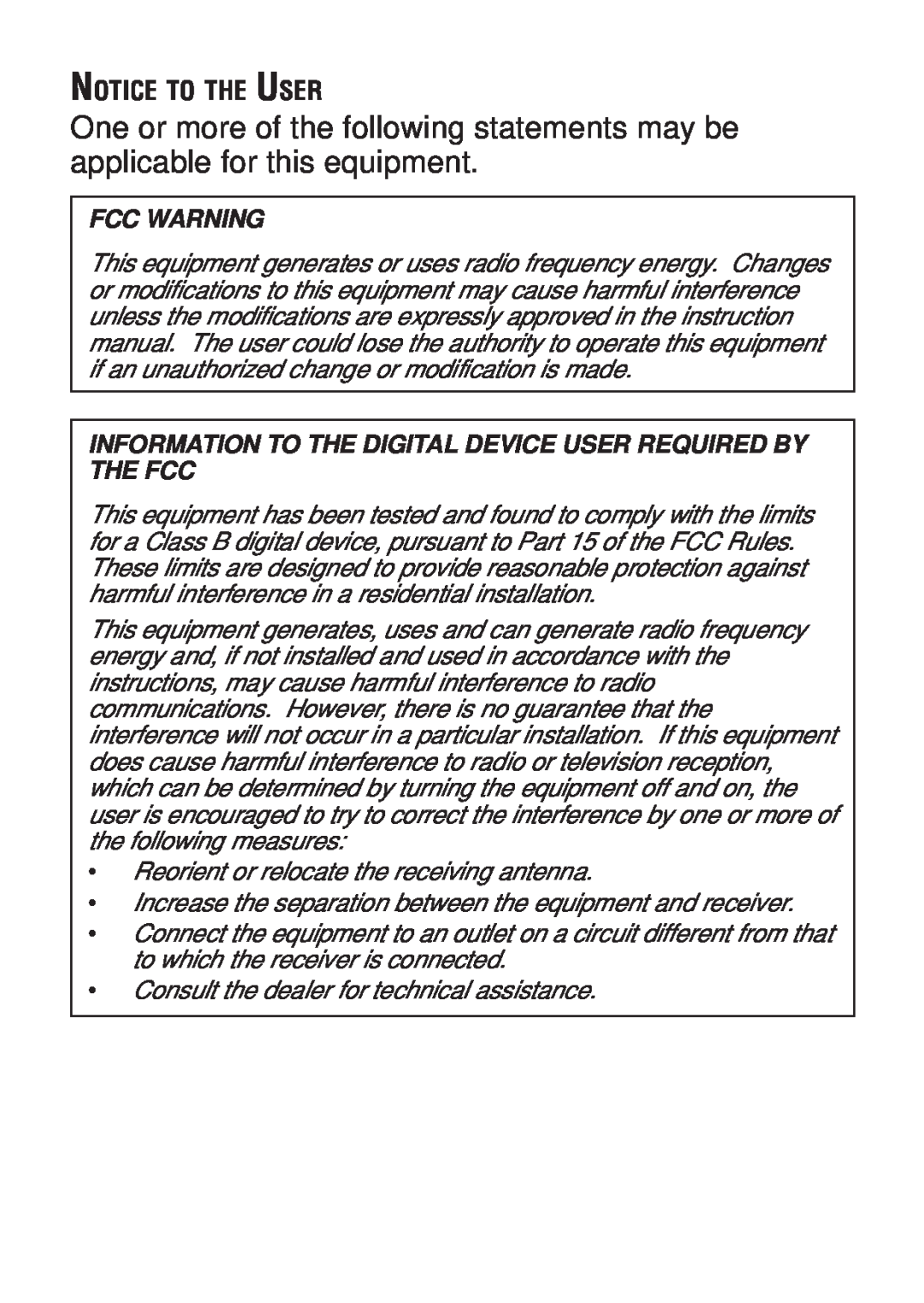 Kenwood TH-K2ET, TH-KAE, TH-K4AT, TH-K2AT instruction manual Notice To The User, Fcc Warning 