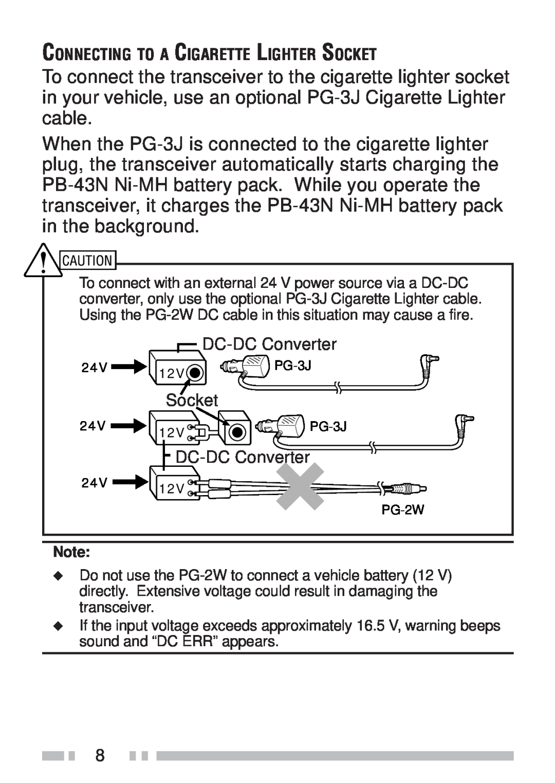 Kenwood TH-K2ET, TH-KAE, TH-K4AT, TH-K2AT instruction manual DC-DCConverter, Connecting To A Cigarette Lighter Socket 
