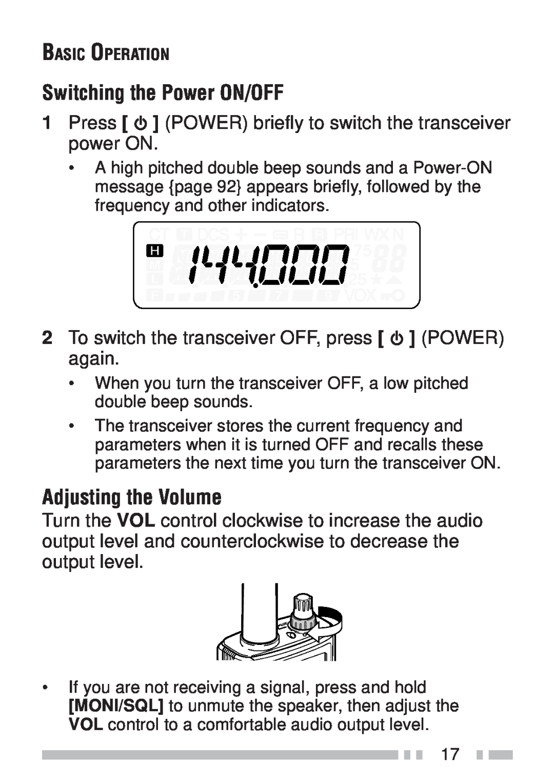 Kenwood TH-K4AT, TH-KAE, TH-K2ET, TH-K2AT instruction manual Switching the Power ON/OFF, Adjusting the Volume 
