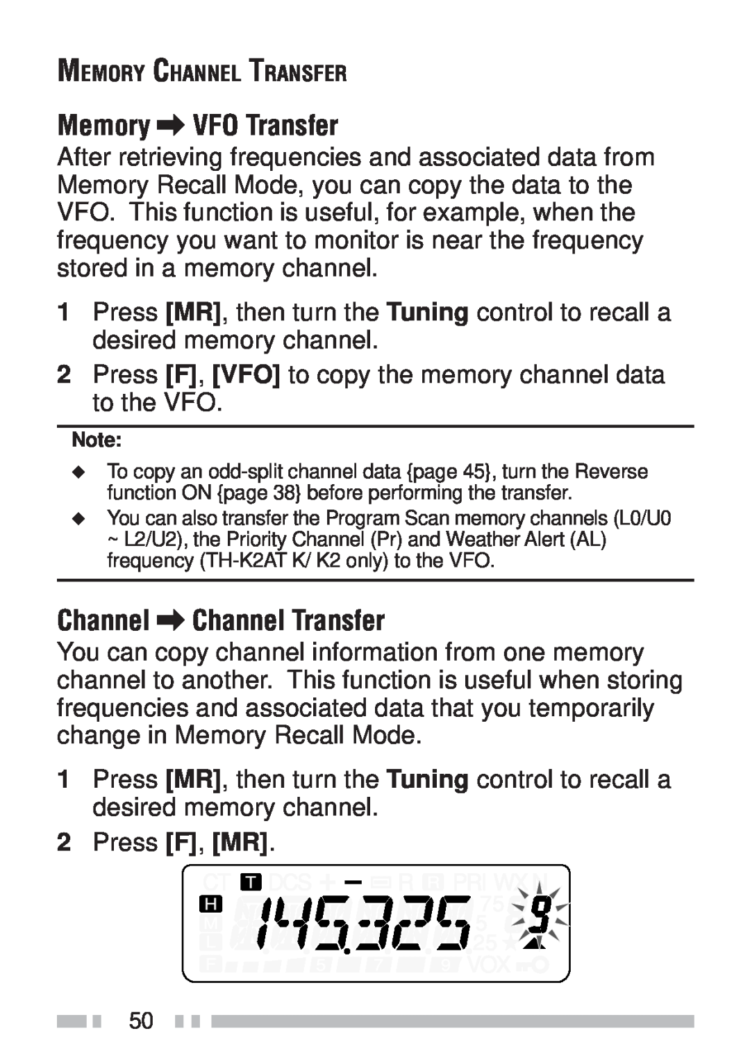 Kenwood TH-KAE, TH-K4AT, TH-K2ET, TH-K2AT instruction manual Memory \ VFO Transfer, Channel \ Channel Transfer 