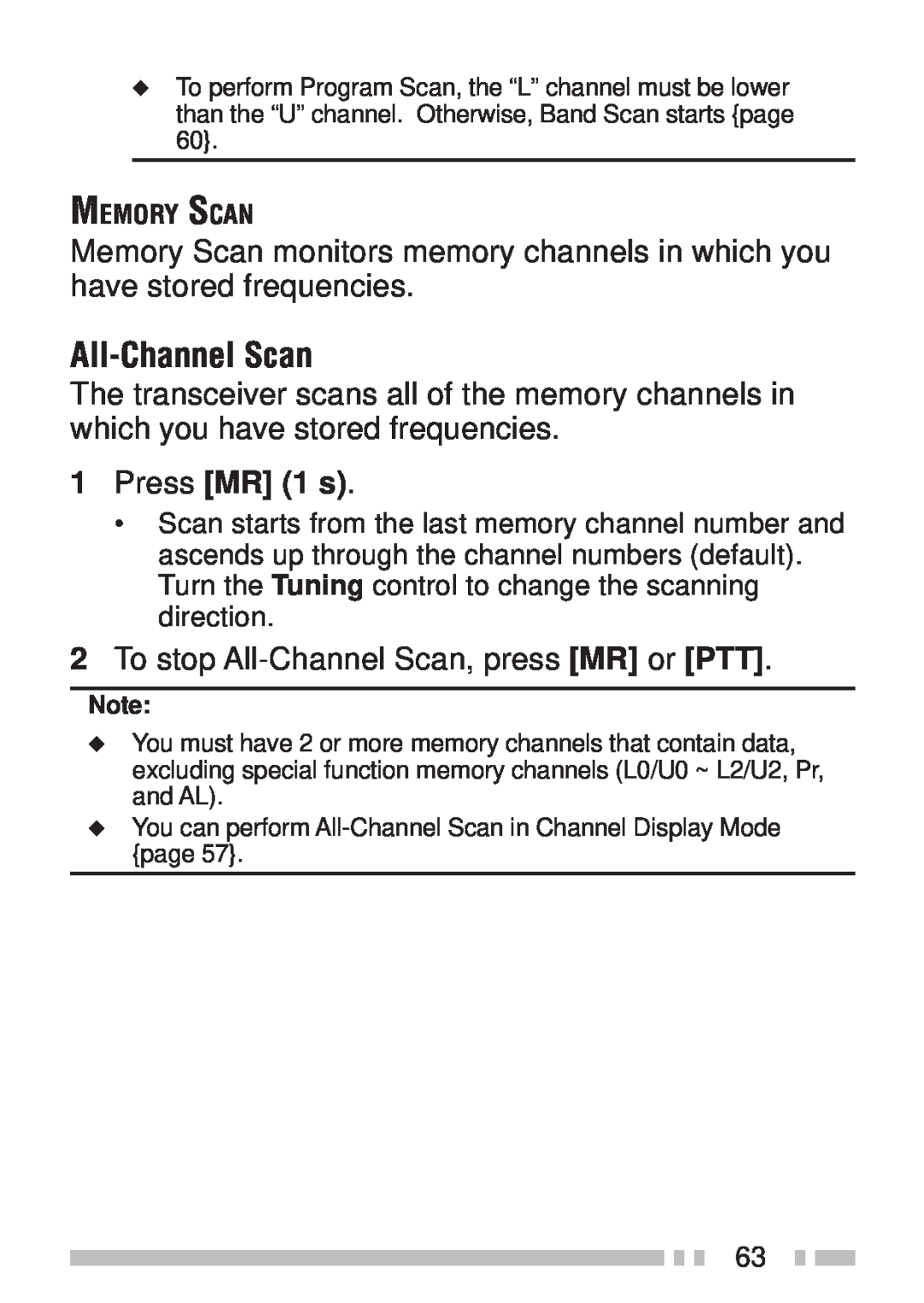 Kenwood TH-K2ET, TH-KAE, TH-K4AT, TH-K2AT instruction manual All-ChannelScan, 1Press MR 1 s 
