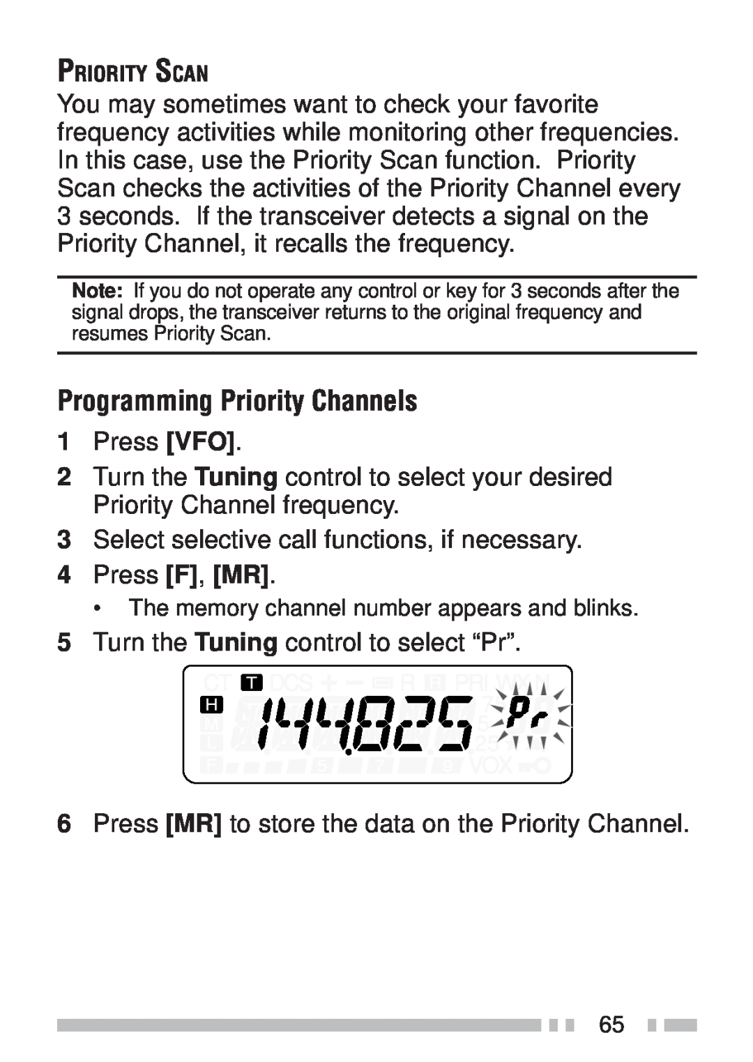 Kenwood TH-KAE, TH-K4AT, TH-K2ET, TH-K2AT instruction manual Programming Priority Channels 