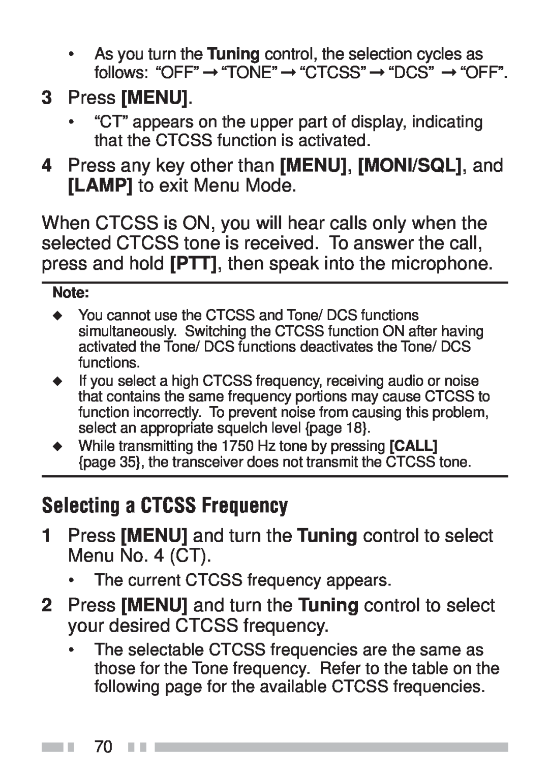 Kenwood TH-KAE, TH-K4AT, TH-K2ET, TH-K2AT instruction manual Selecting a CTCSS Frequency 