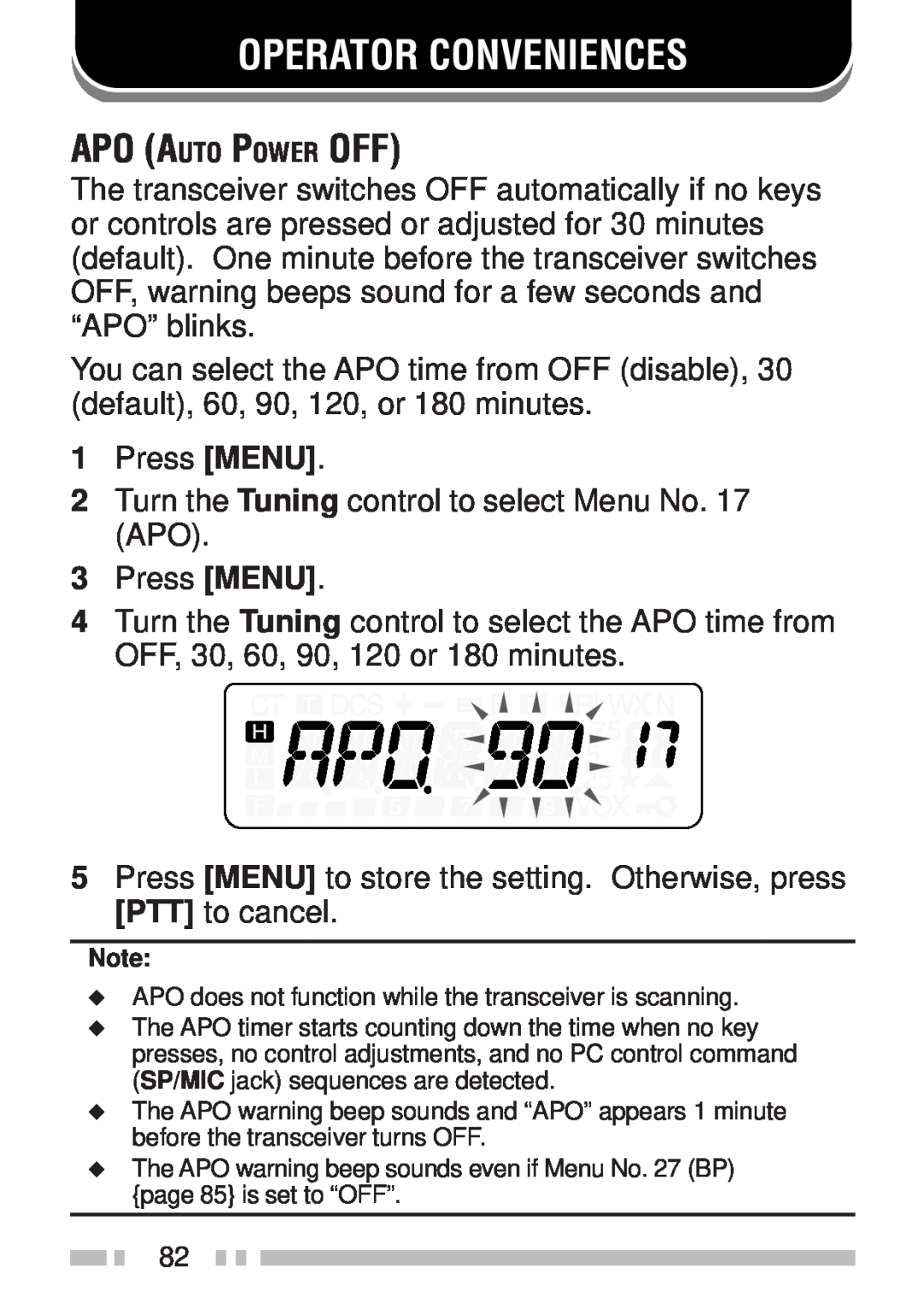 Kenwood TH-K4AT, TH-KAE, TH-K2ET, TH-K2AT instruction manual Operator Conveniences, Apo Auto Power Off 