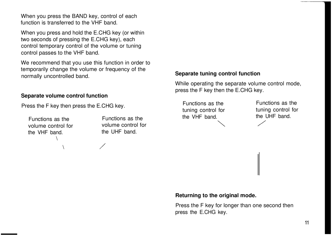Kenwood TH78E, TH-78A Separate volume control function, Separate tuning control function, Returning to the original mode 