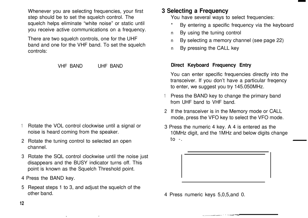 Kenwood TH-78A, TH78E instruction manual Selecting a Frequency, Direct Keyboard Frequency Entry 