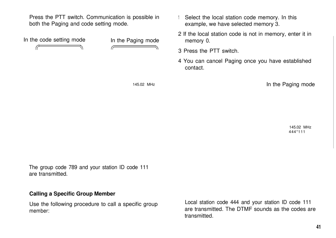 Kenwood TH-78A, TH78E instruction manual Code setting mode Paging mode, Calling a Specific Group Member 