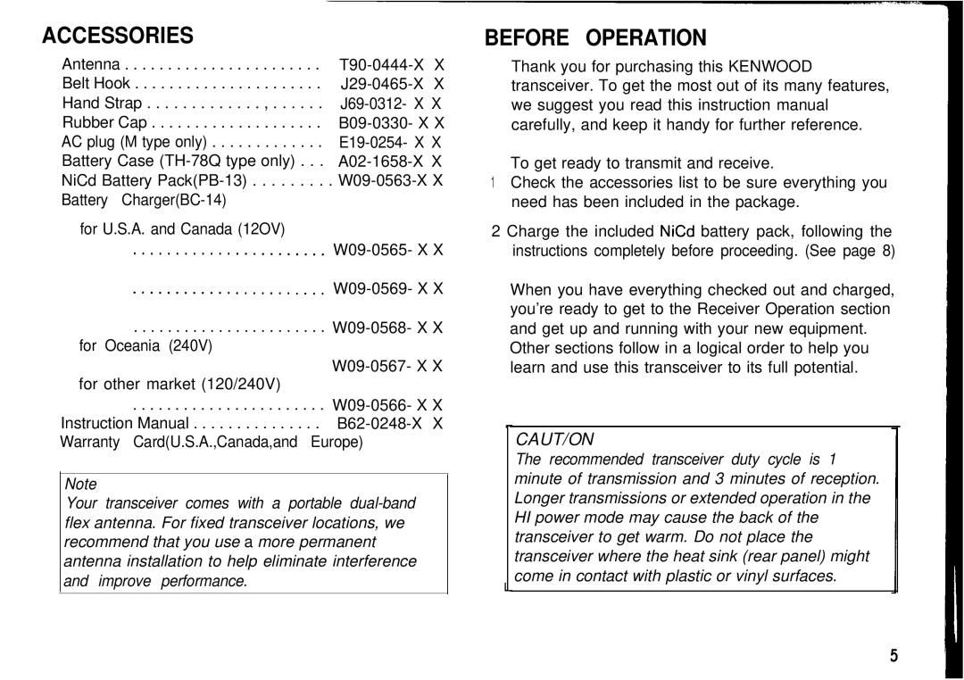 Kenwood TH78E, TH-78A instruction manual Accessories, Before Operation 