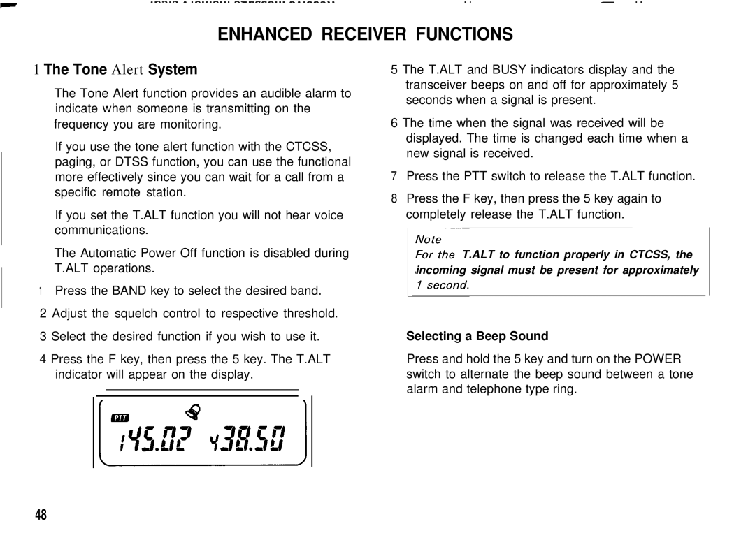 Kenwood TH78E, TH-78A instruction manual Enhanced Receiver Functions, Tone Alert System, Selecting a Beep Sound 