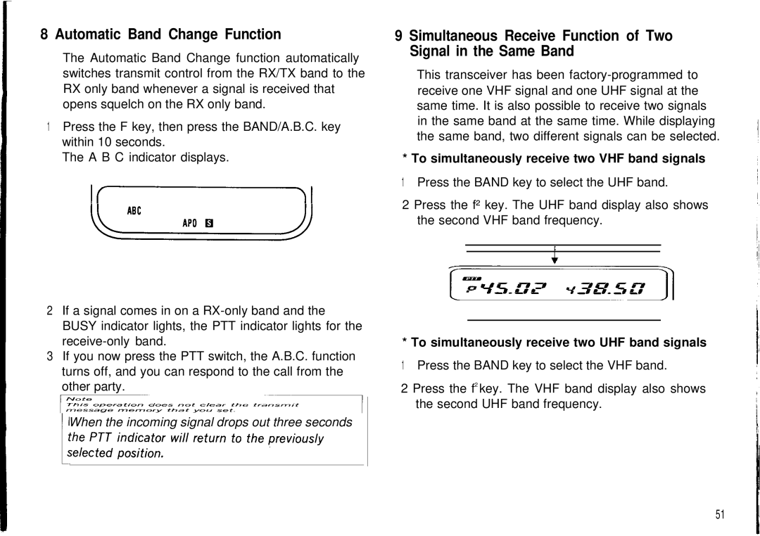 Kenwood TH-78A, TH78E instruction manual Automatic Band Change Function, To simultaneously receive two VHF band signals 