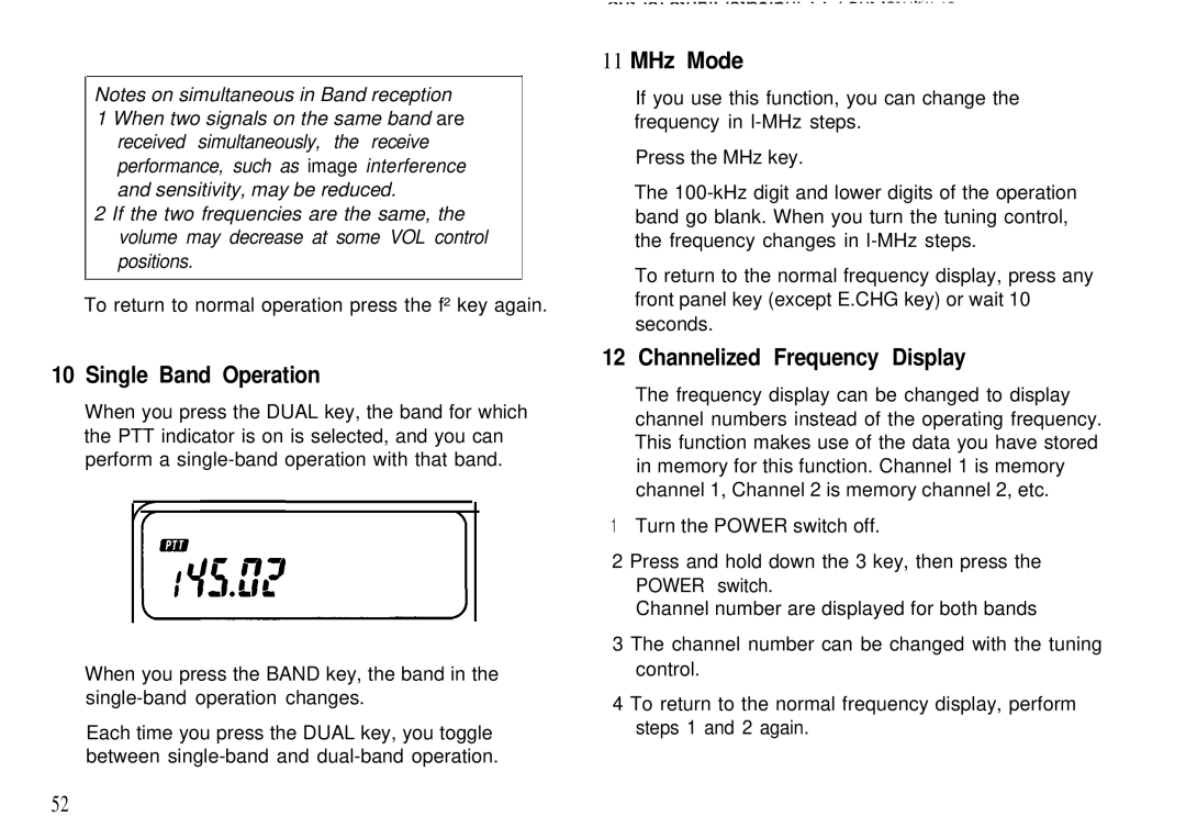 Kenwood TH78E, TH-78A instruction manual Single Band Operation, MHz Mode, Channelized Frequency Display 