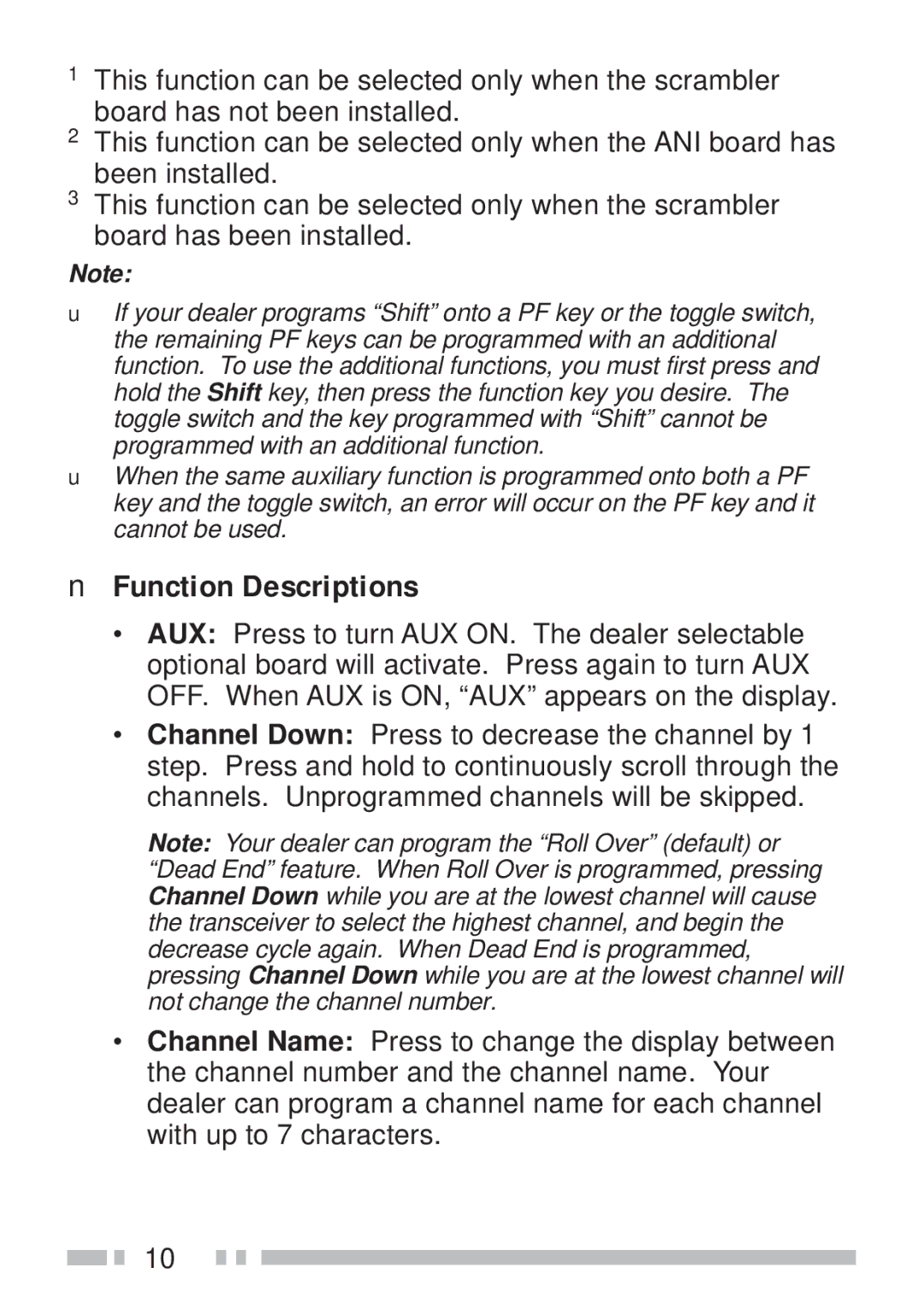 Kenwood TK-190 instruction manual Function Descriptions 