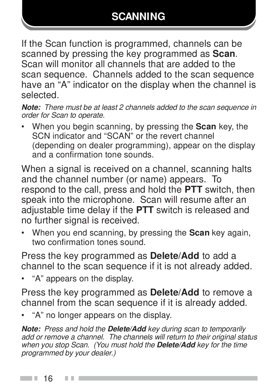 Kenwood TK-190 instruction manual Scanning 