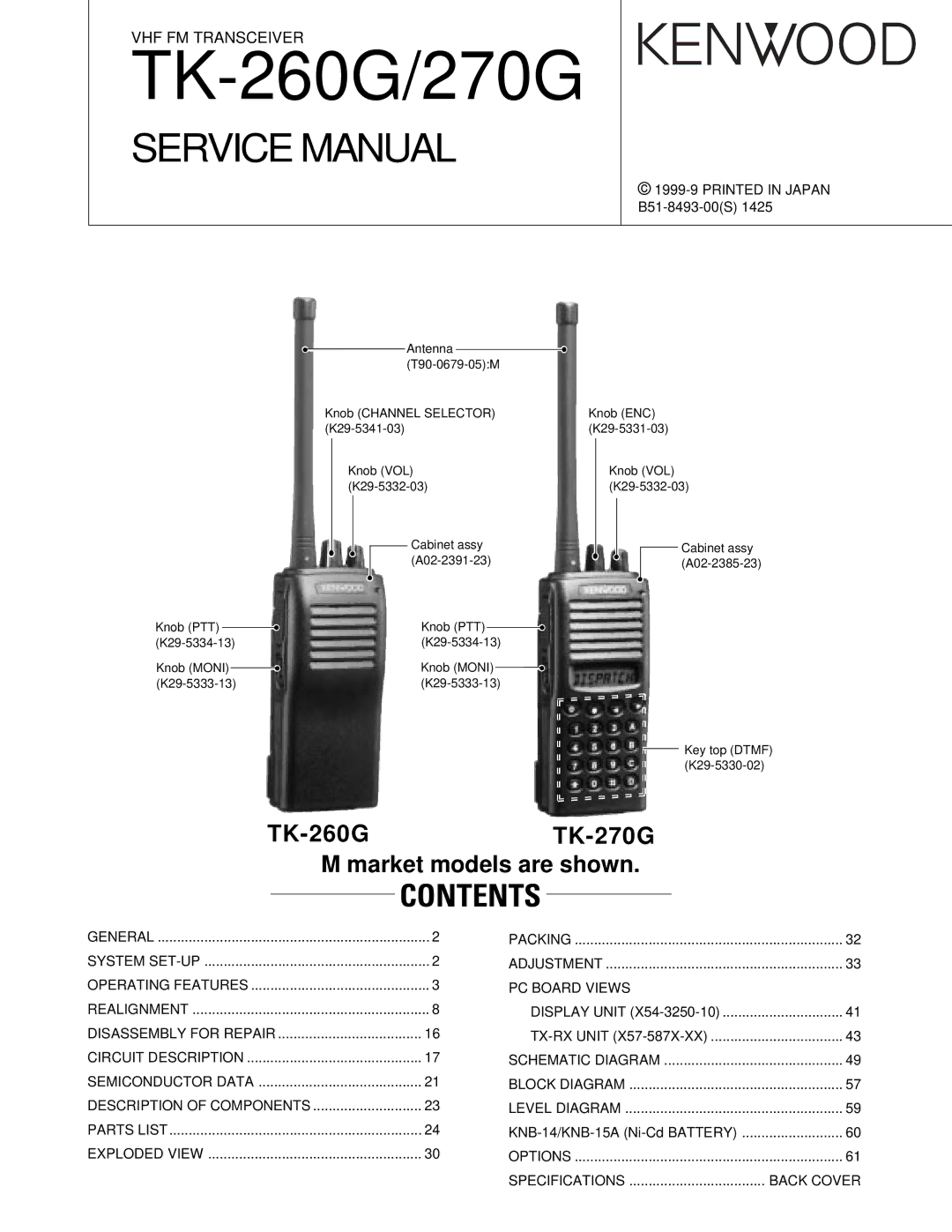 Kenwood TK-270G service manual TK-260G/270G, Contents 