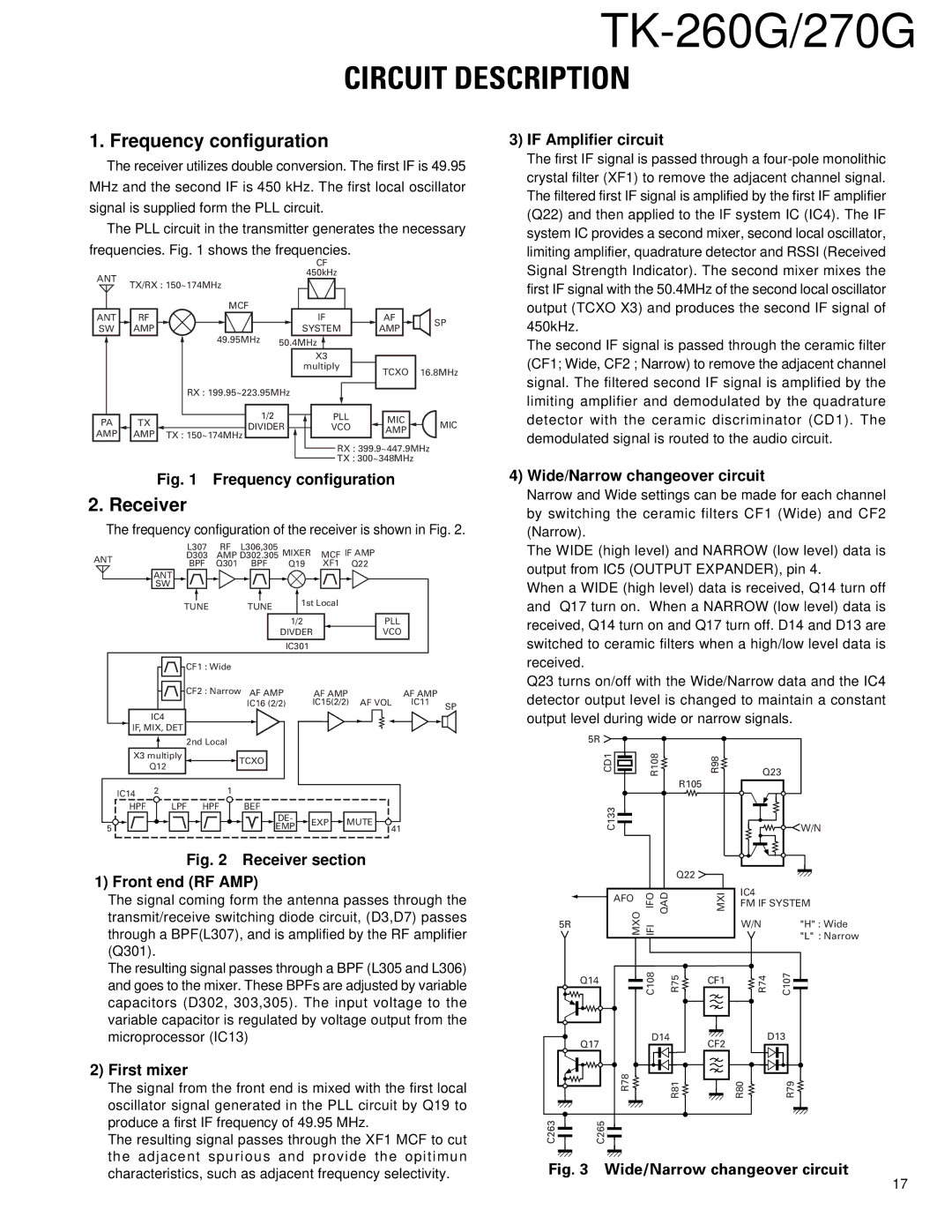 Kenwood TK-260G, TK-270G service manual Circuit Description, Frequency configuration, Receiver 