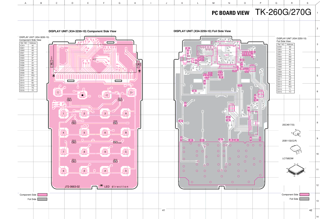 Kenwood TK-270G service manual PC Board View TK-260G/270G, Display Unit X54-3250-10 Component Side View 