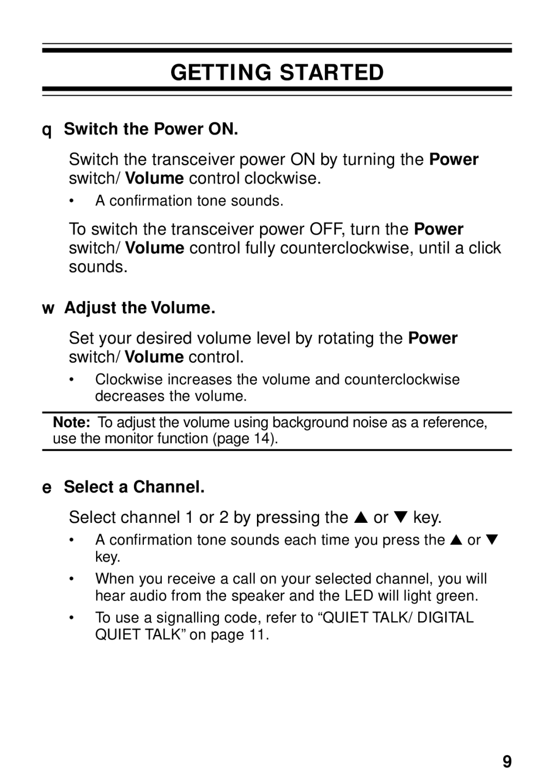 Kenwood TK-3130 instruction manual Getting Started, Switch the Power on 