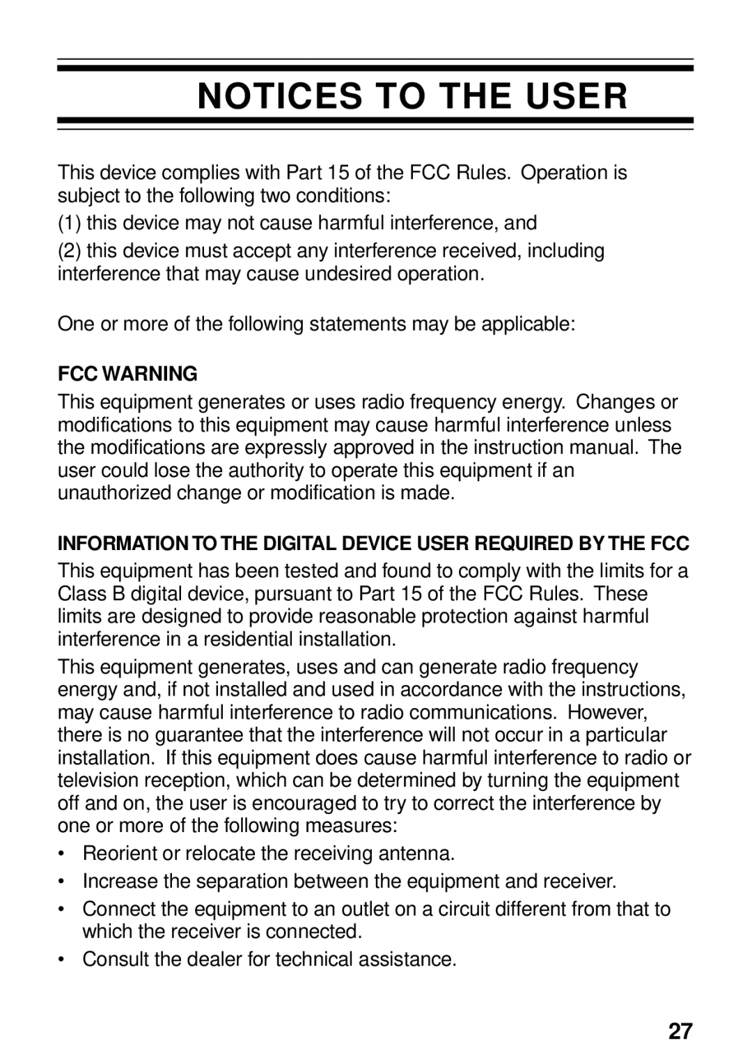 Kenwood TK-3130 instruction manual FCC Warning 