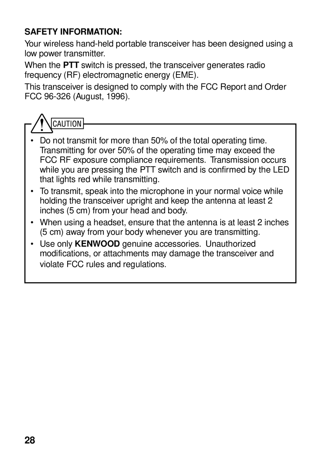 Kenwood TK-3130 instruction manual Safety Information 