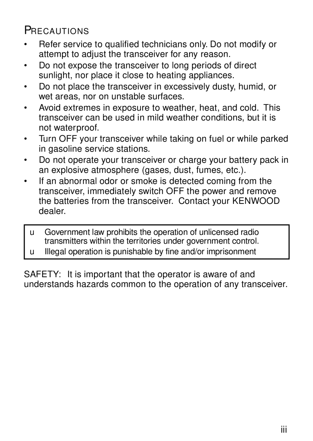 Kenwood TK-3130 instruction manual Iii 