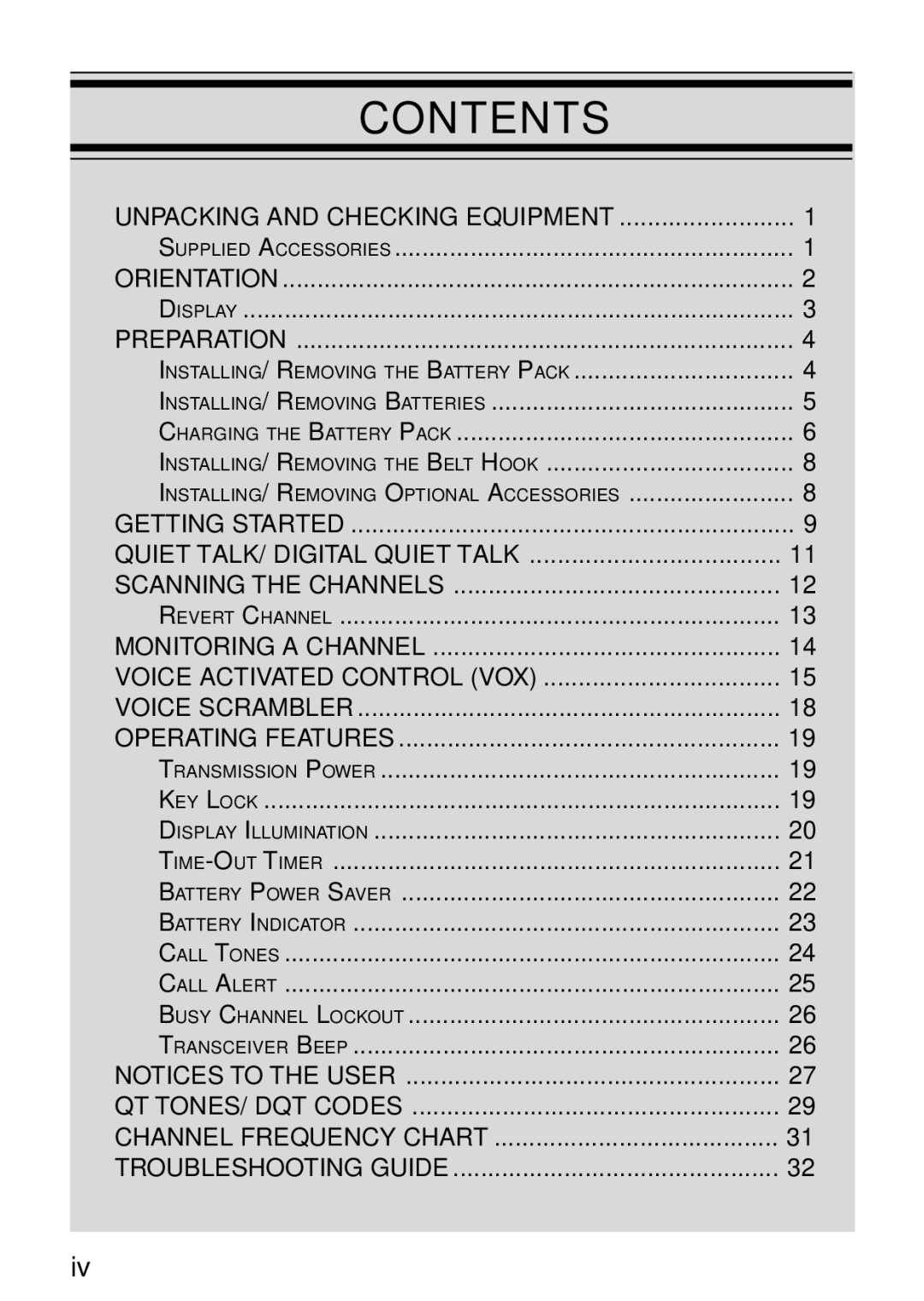 Kenwood TK-3130 instruction manual Contents 