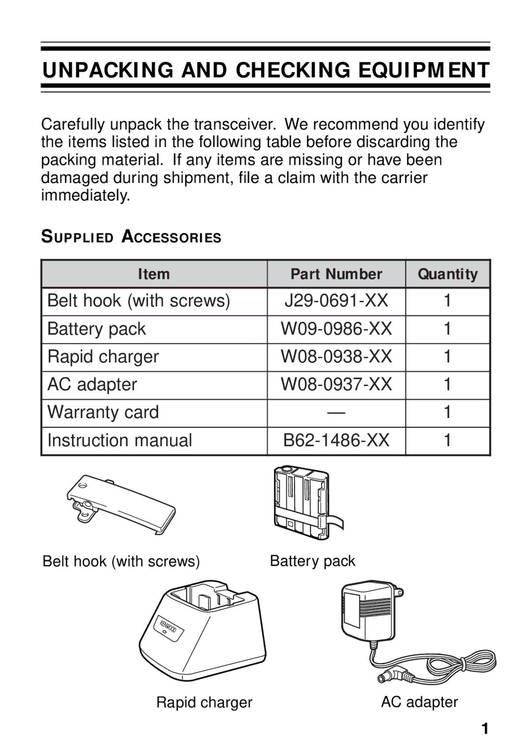 Kenwood TK-3130 instruction manual Unpacking and Checking Equipment 