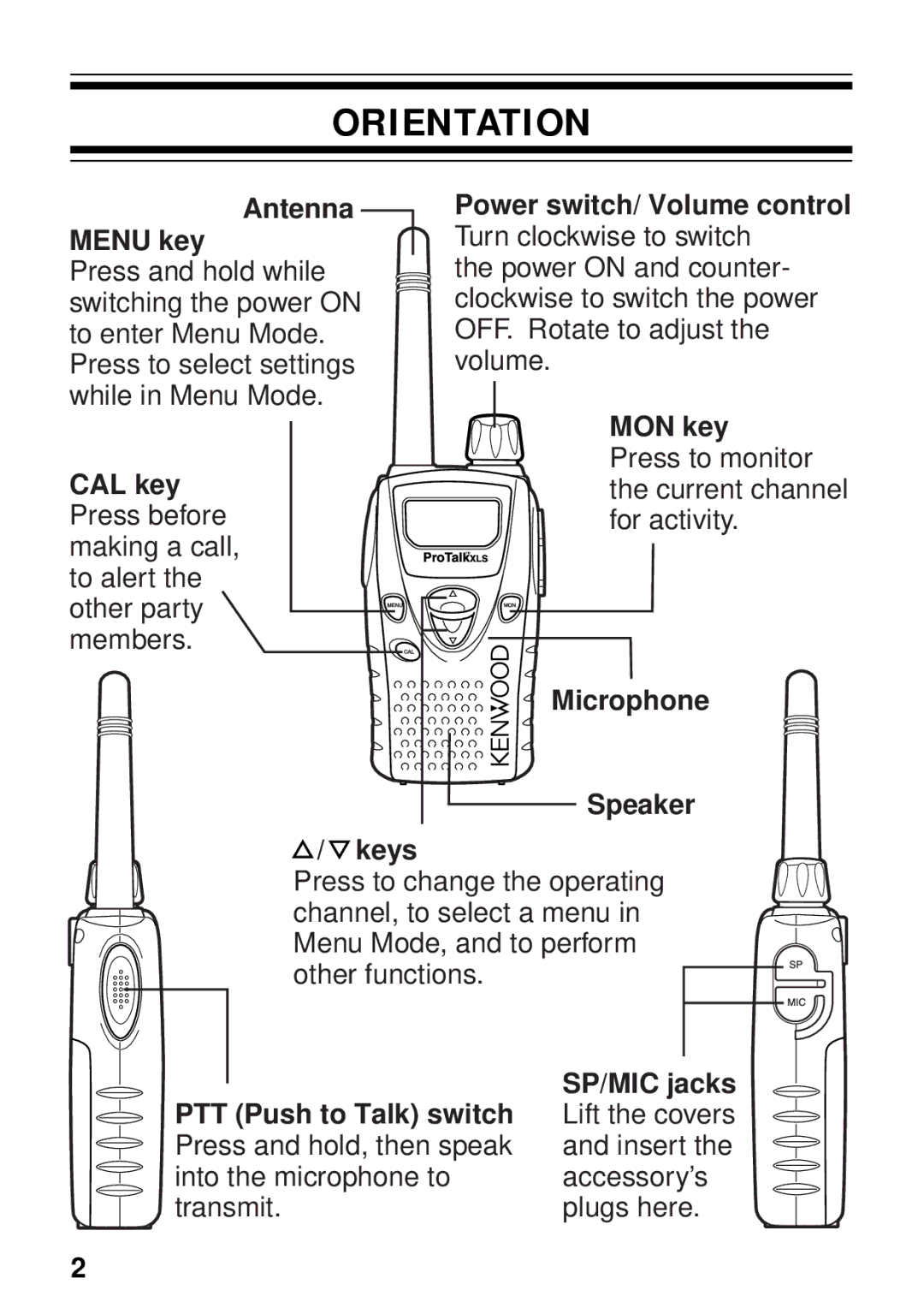 Kenwood TK-3130 instruction manual Orientation, Antenna Power switch/ Volume control Menu key 