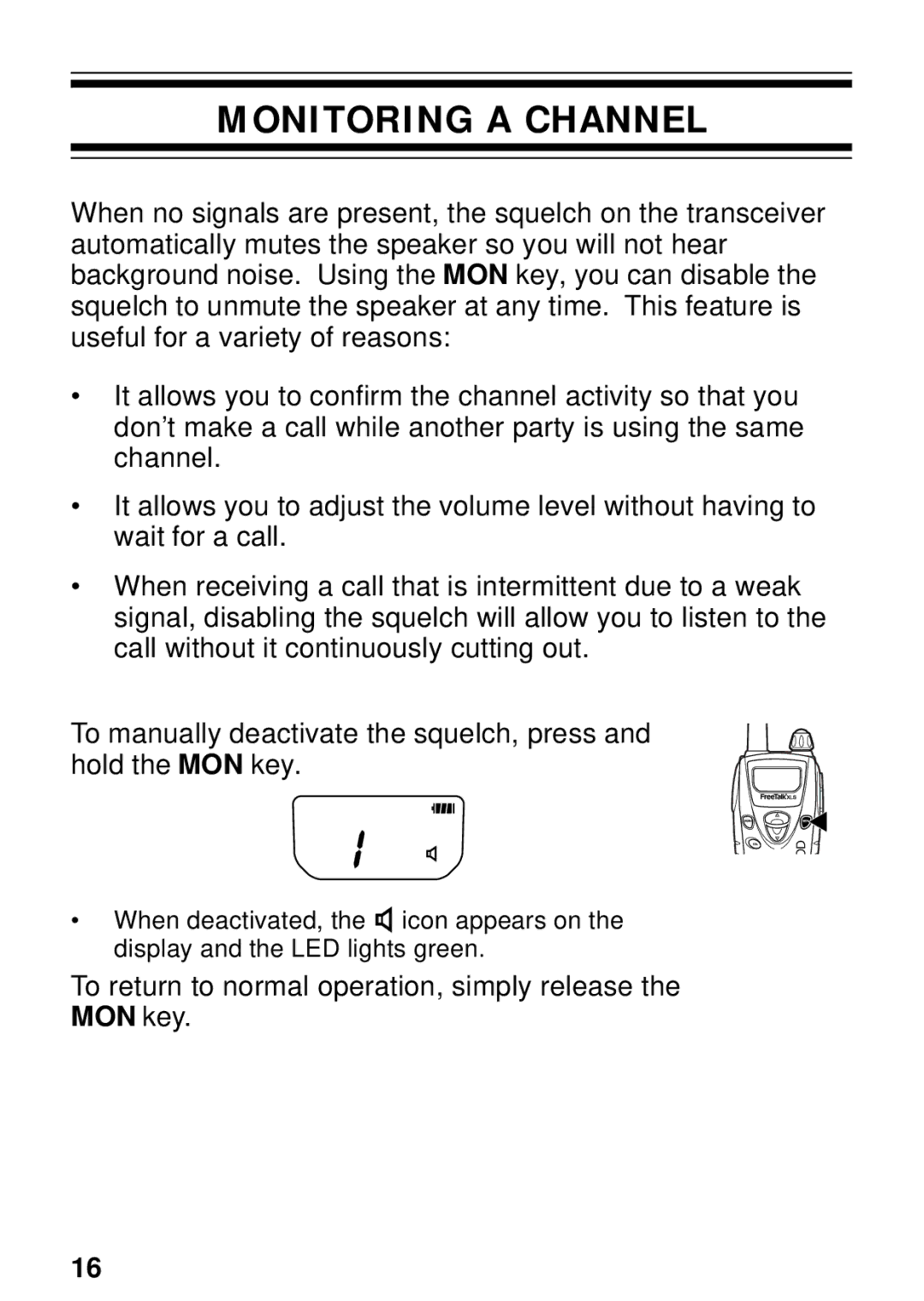 Kenwood TK-3131 instruction manual Monitoring a Channel 